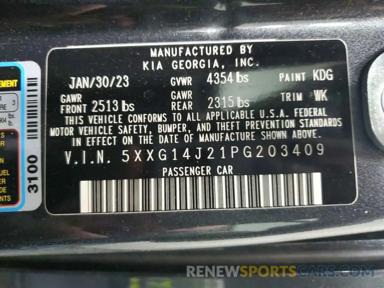 13 fotografías del automóvil dañado 5XXG14J21PG203409 KIA K5 2023