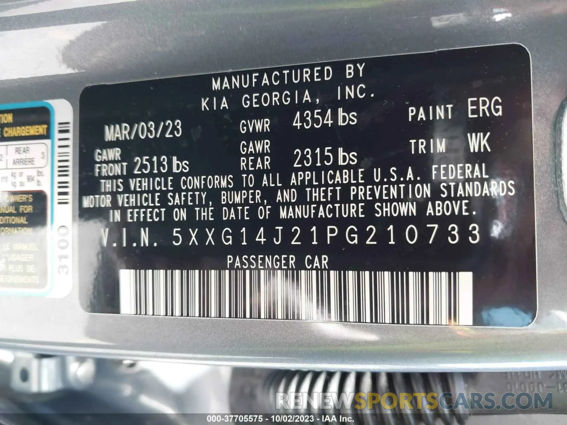9 fotografías del automóvil dañado 5XXG14J21PG210733 KIA K5 2023
