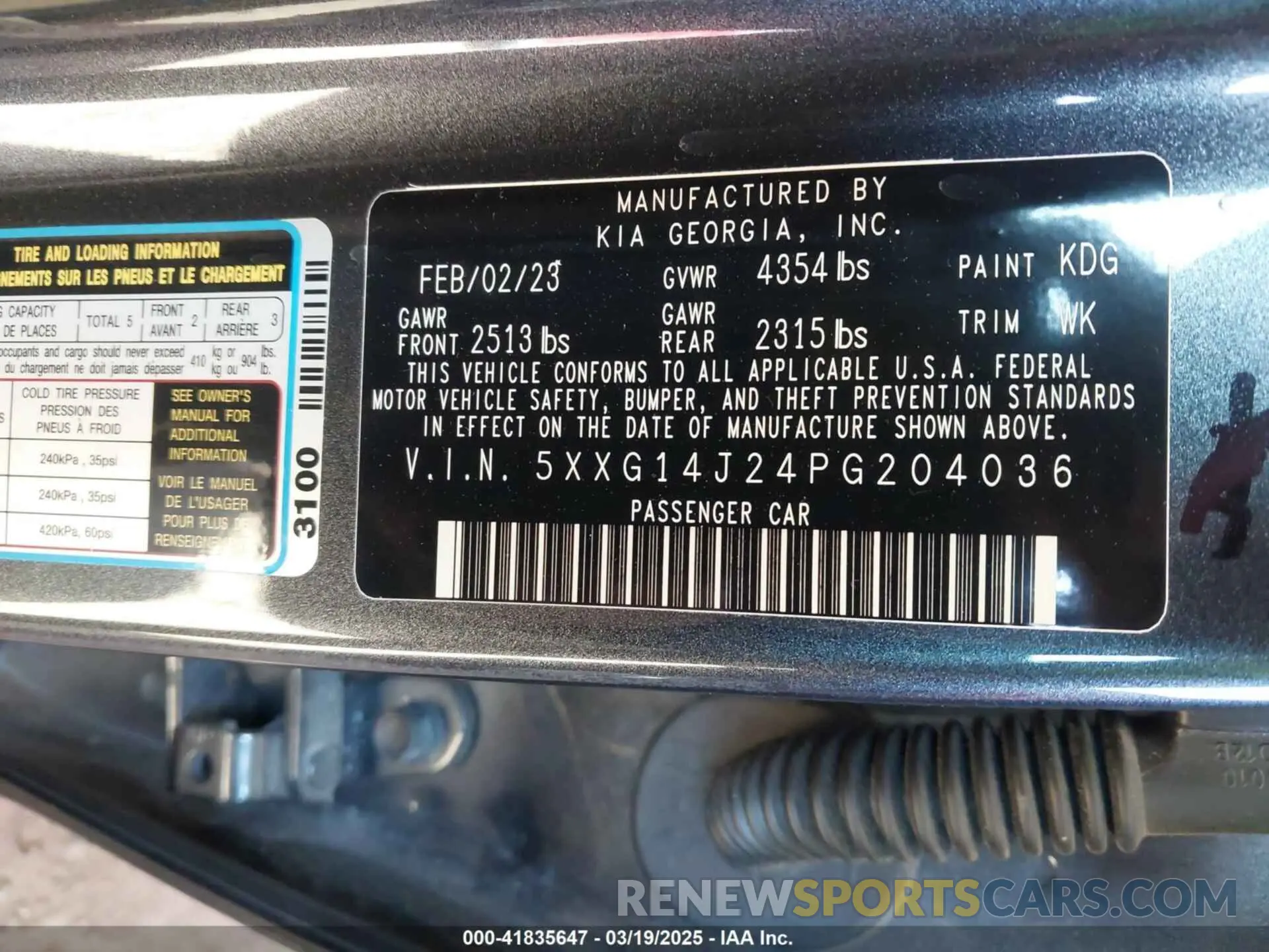 9 fotografías del automóvil dañado 5XXG14J24PG204036 KIA K5 2023