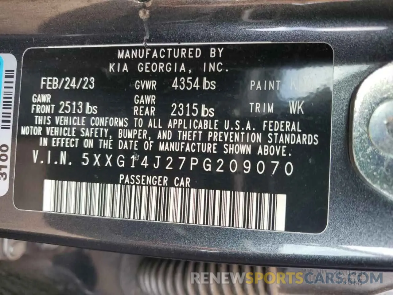 12 fotografías del automóvil dañado 5XXG14J27PG209070 KIA K5 2023