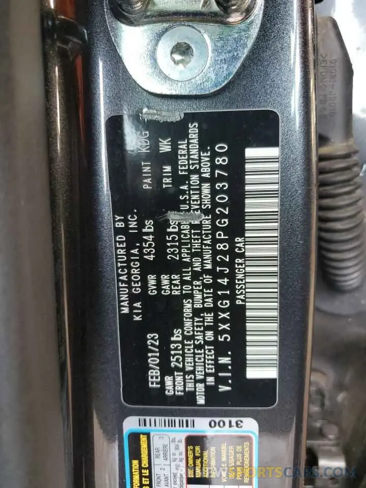 12 fotografías del automóvil dañado 5XXG14J28PG203780 KIA K5 2023