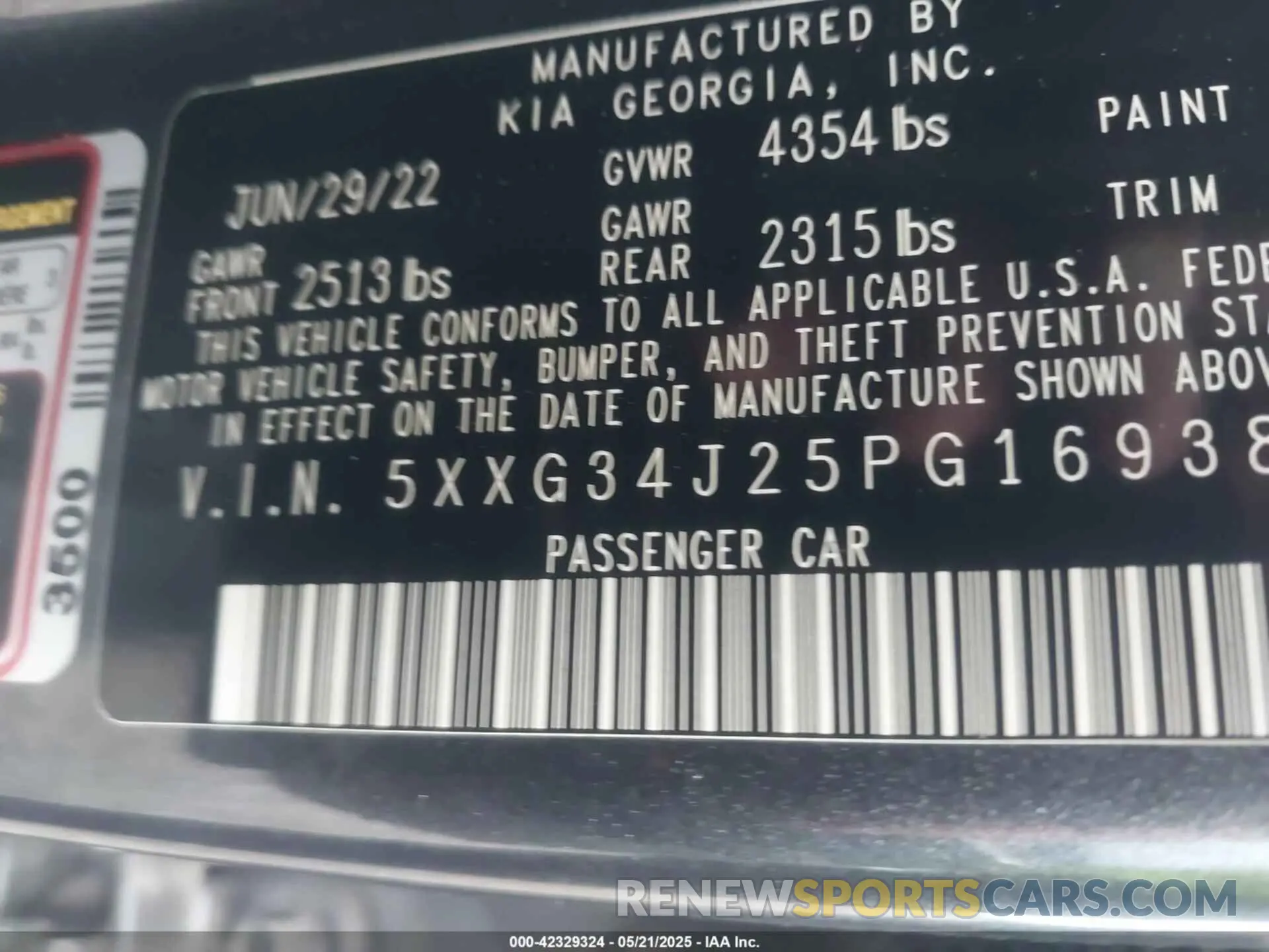 9 fotografías del automóvil dañado 5XXG34J25PG169386 KIA K5 2023