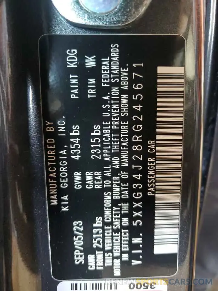 12 fotografías del automóvil dañado 5XXG34J28RG245671 KIA K5 2024