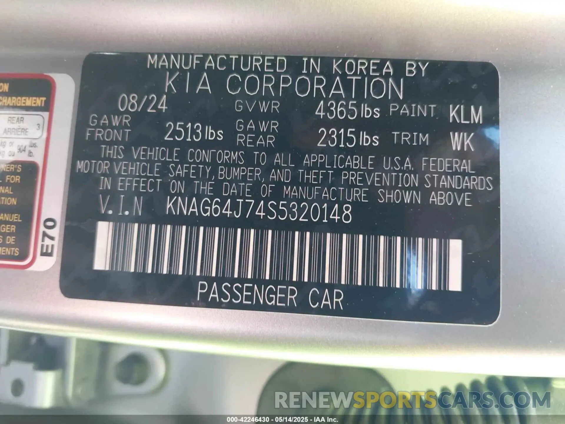 9 fotografías del automóvil dañado KNAG64J74S5320148 KIA K5 2025