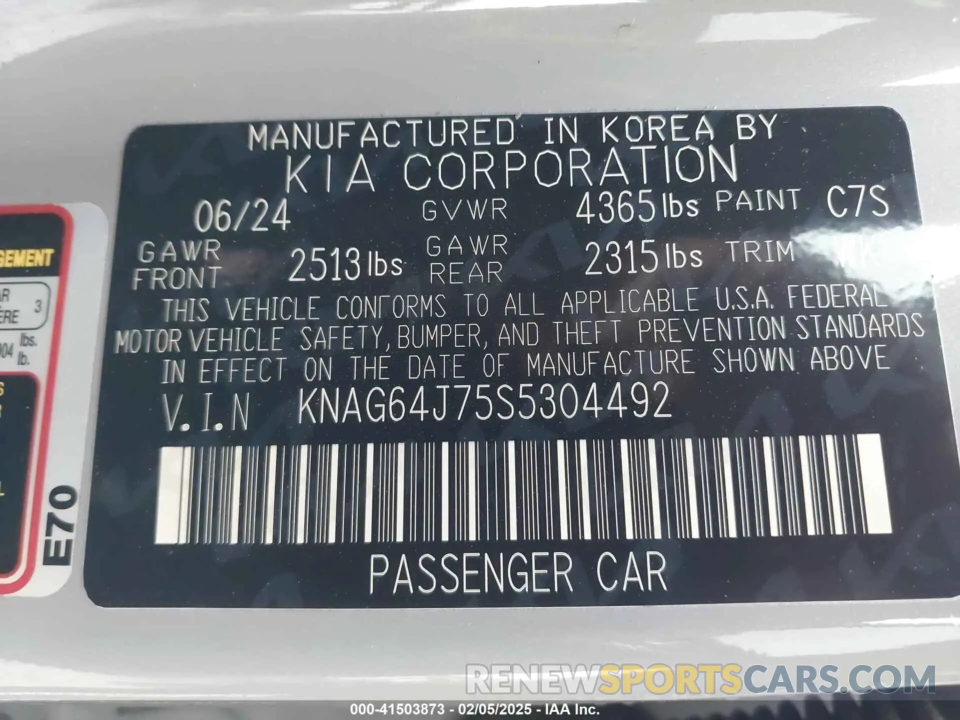 9 fotografías del automóvil dañado KNAG64J75S5304492 KIA K5 2025
