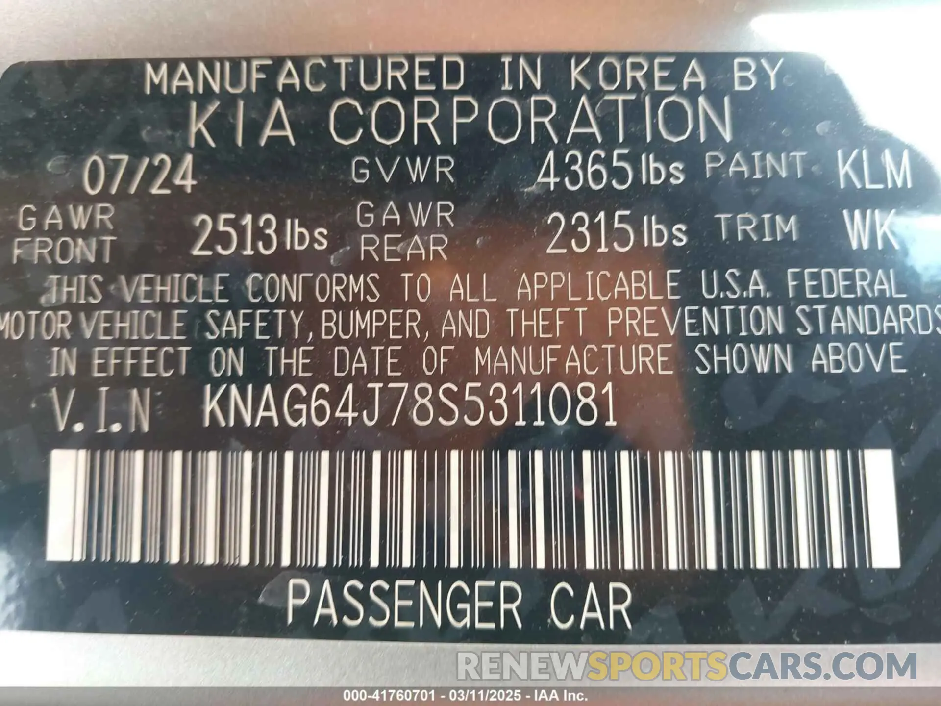 9 fotografías del automóvil dañado KNAG64J78S5311081 KIA K5 2025