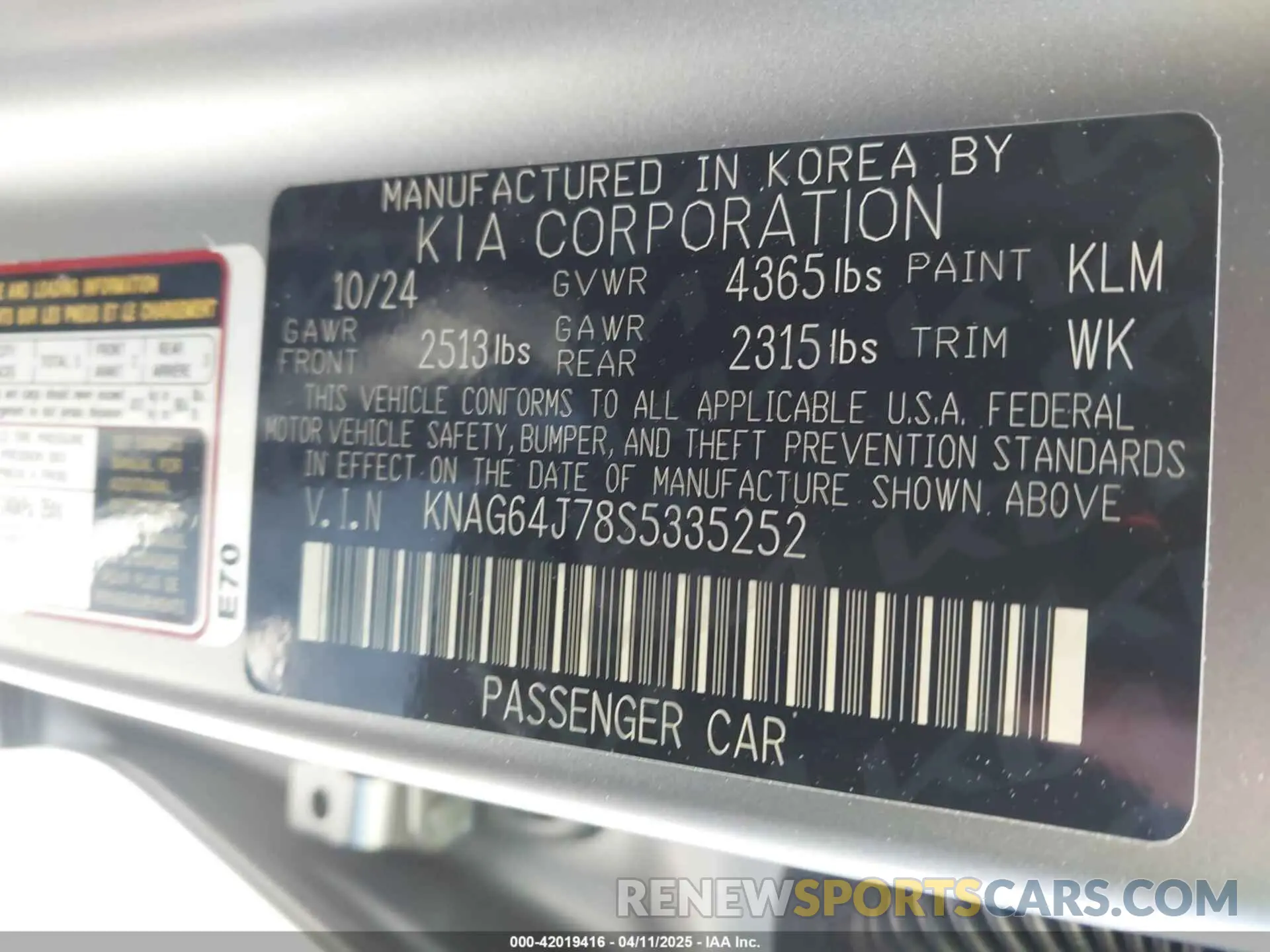 9 fotografías del automóvil dañado KNAG64J78S5335252 KIA K5 2025