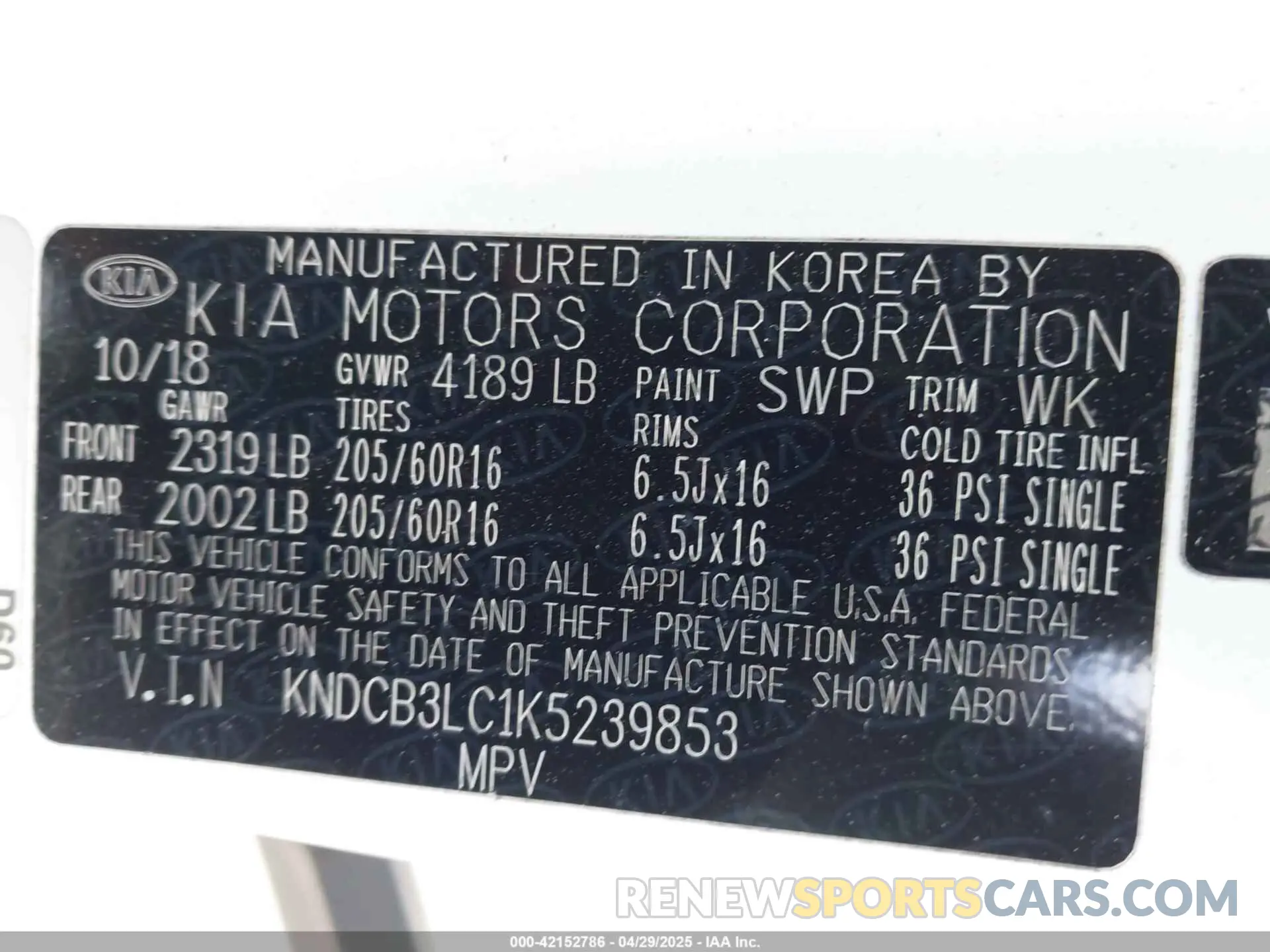 9 fotografías del automóvil dañado KNDCB3LC1K5239853 KIA NIRO 2019