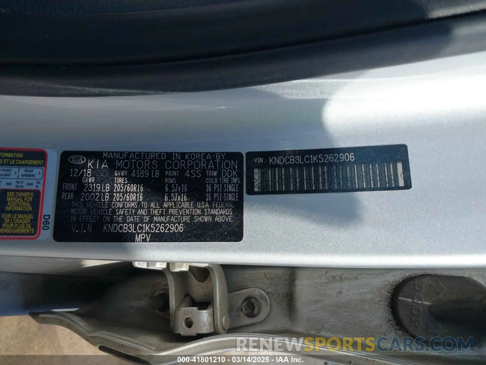 9 fotografías del automóvil dañado KNDCB3LC1K5262906 KIA NIRO 2019