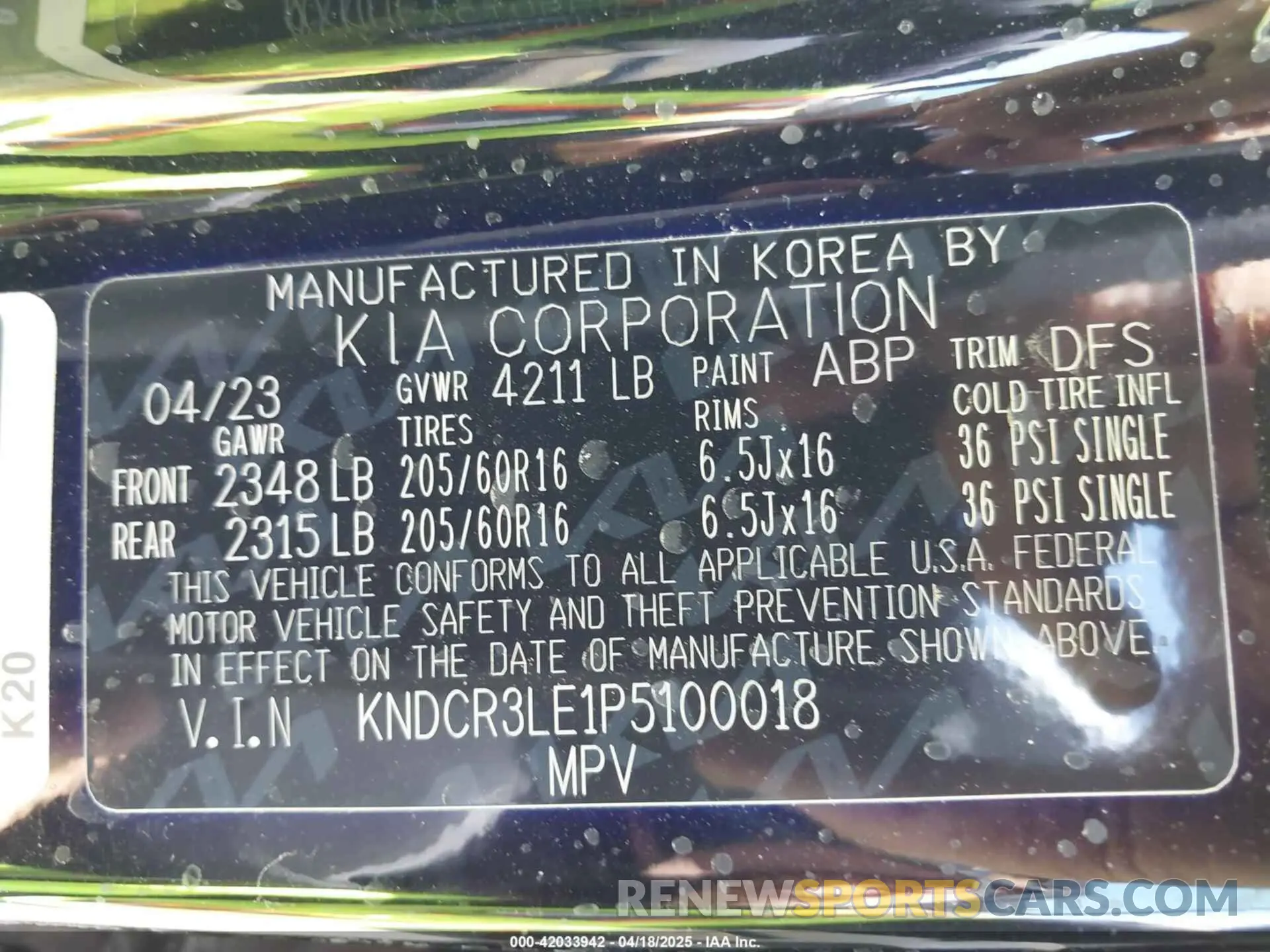 9 fotografías del automóvil dañado KNDCR3LE1P5100018 KIA NIRO 2023