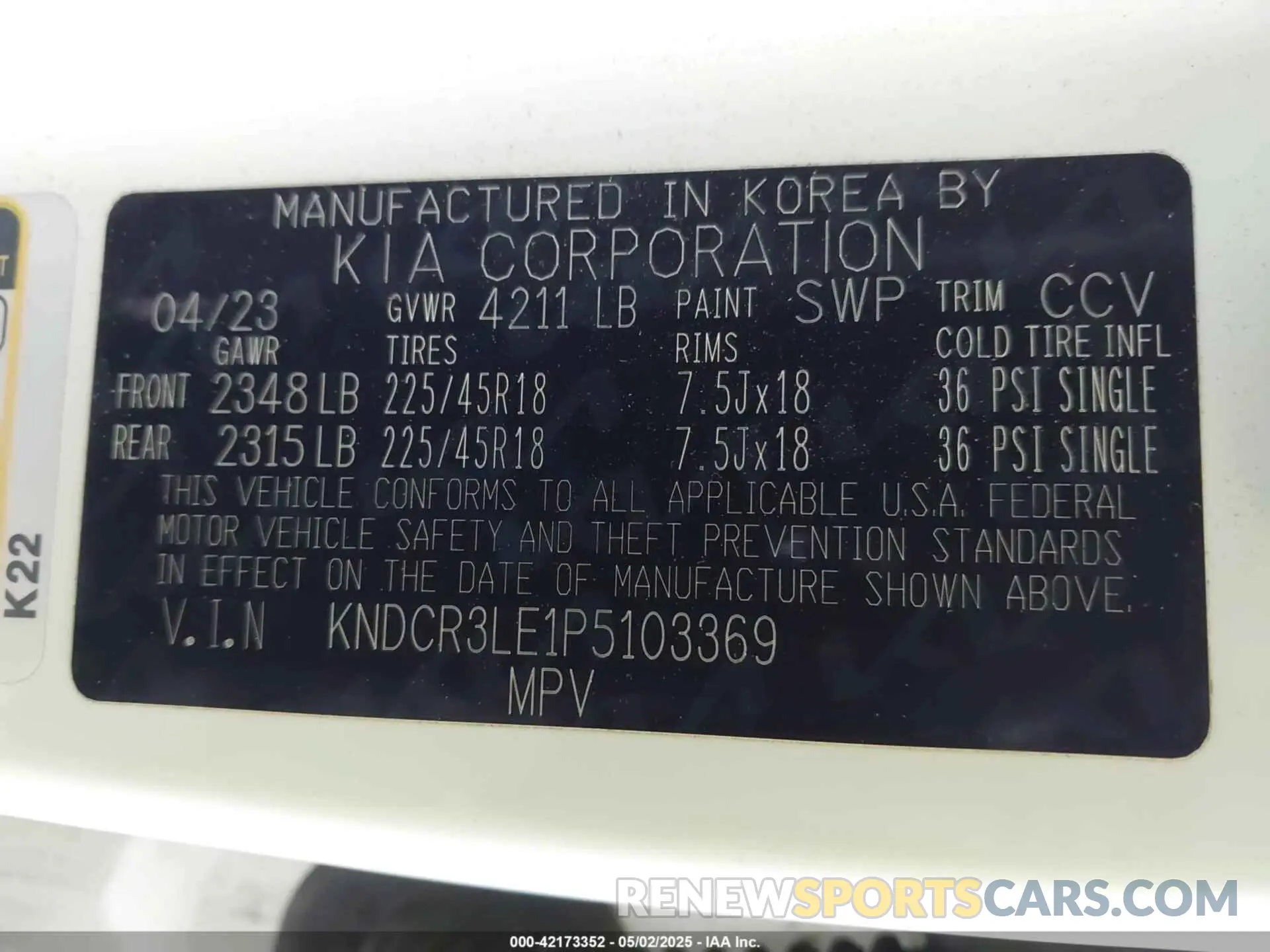 9 fotografías del automóvil dañado KNDCR3LE1P5103369 KIA NIRO 2023