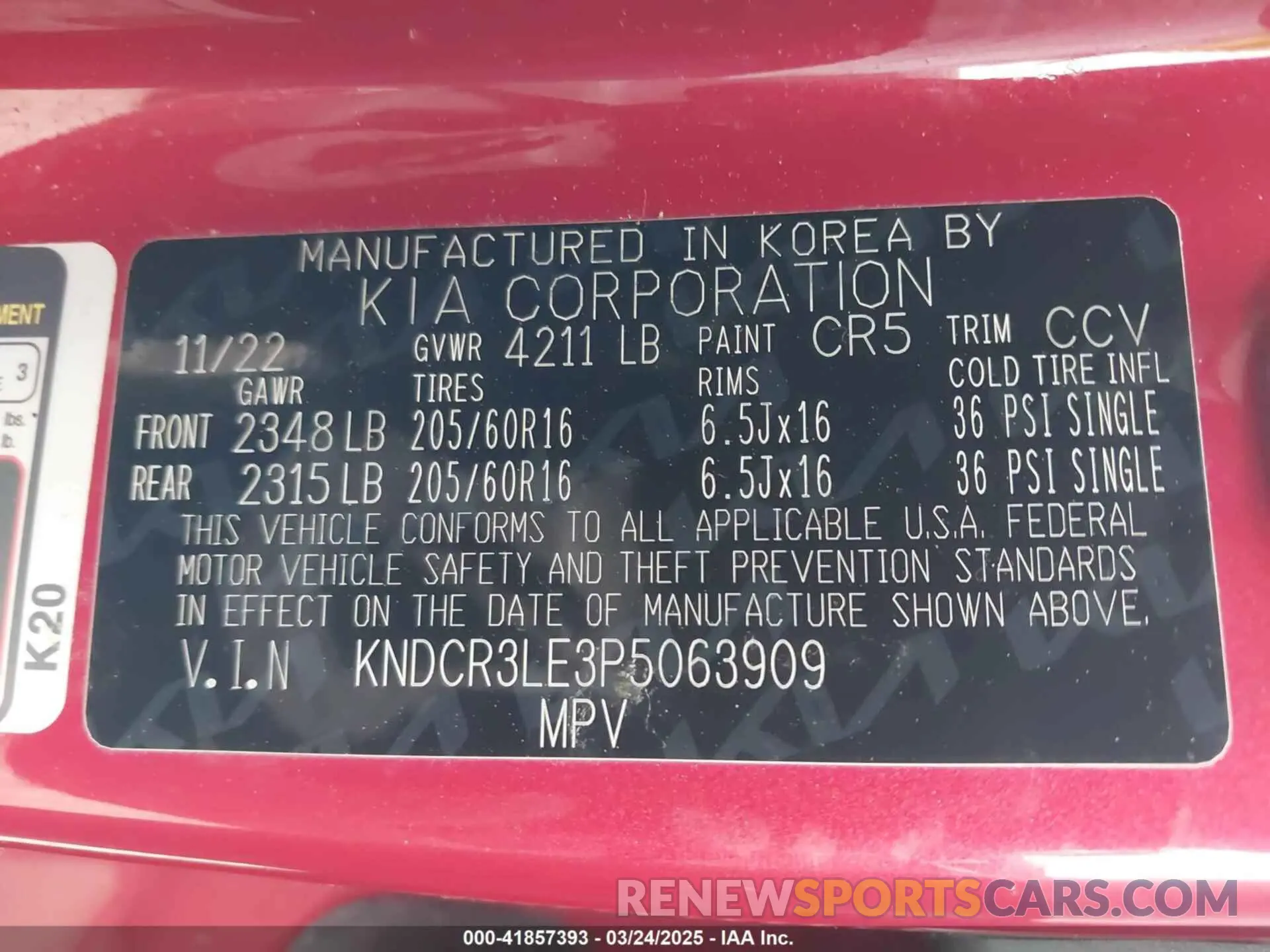 9 fotografías del automóvil dañado KNDCR3LE3P5063909 KIA NIRO 2023