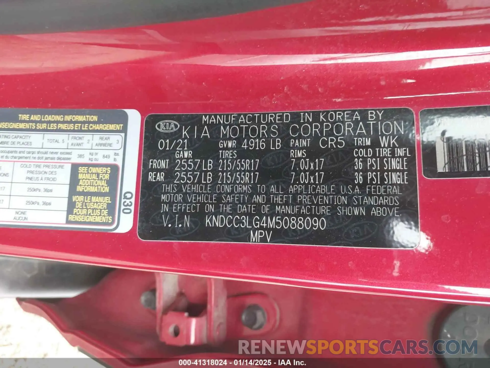 9 fotografías del automóvil dañado KNDCC3LG4M5088090 KIA NIRO EV 2021