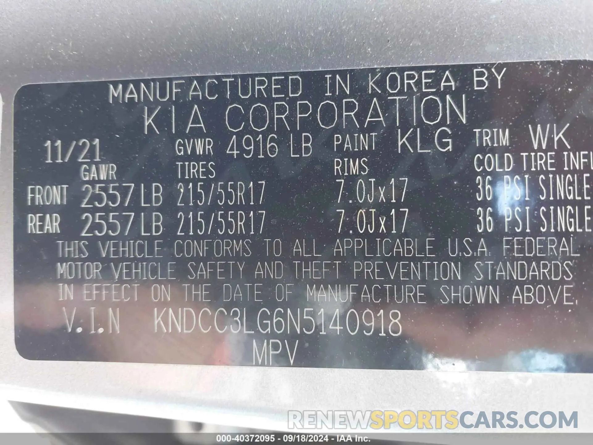 9 fotografías del automóvil dañado KNDCC3LG6N5140918 KIA NIRO EV 2022