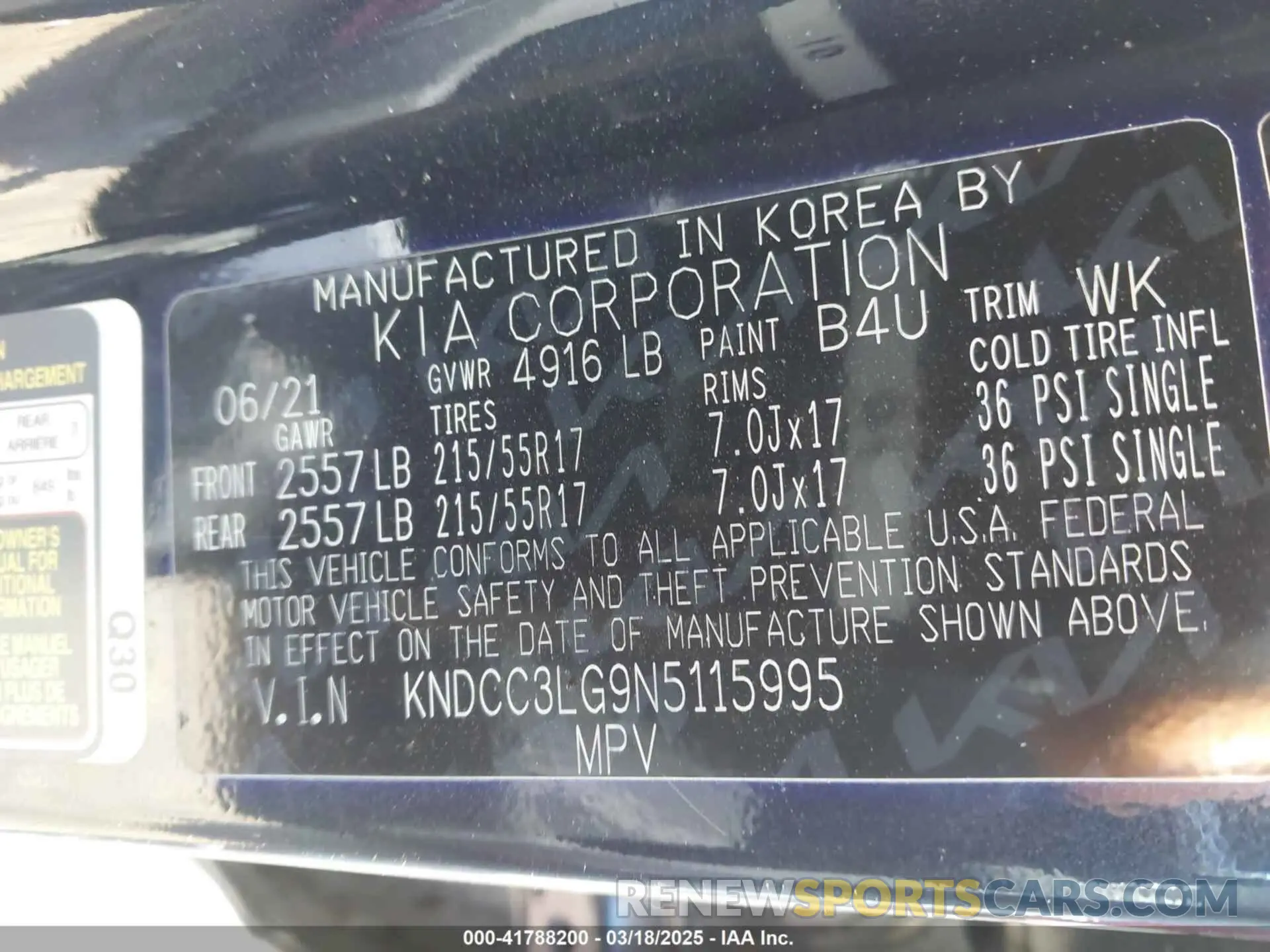 9 fotografías del automóvil dañado KNDCC3LG9N5115995 KIA NIRO EV 2022
