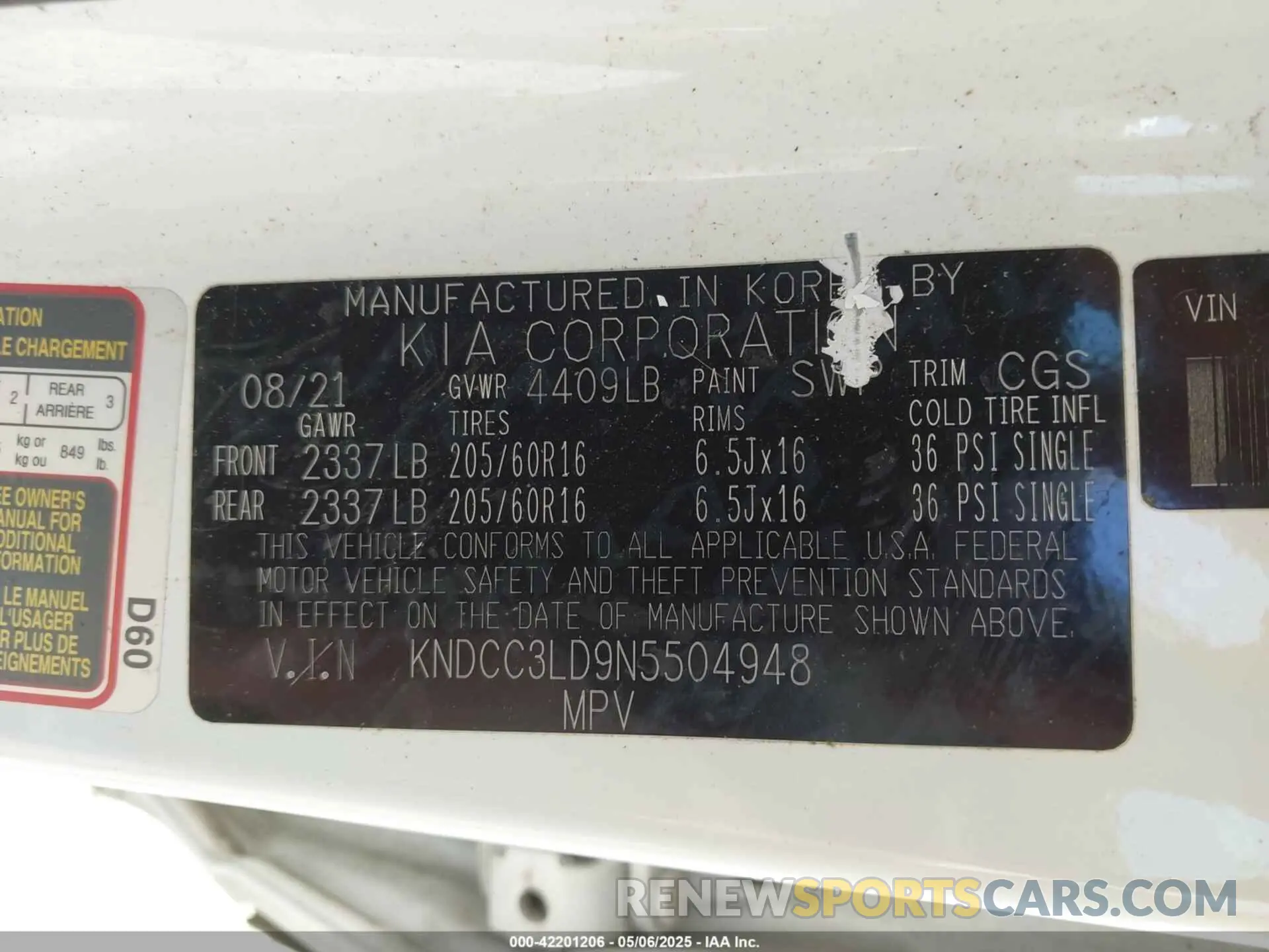 9 fotografías del automóvil dañado KNDCC3LD9N5504948 KIA NIRO PLUG-IN HYBRID 2022
