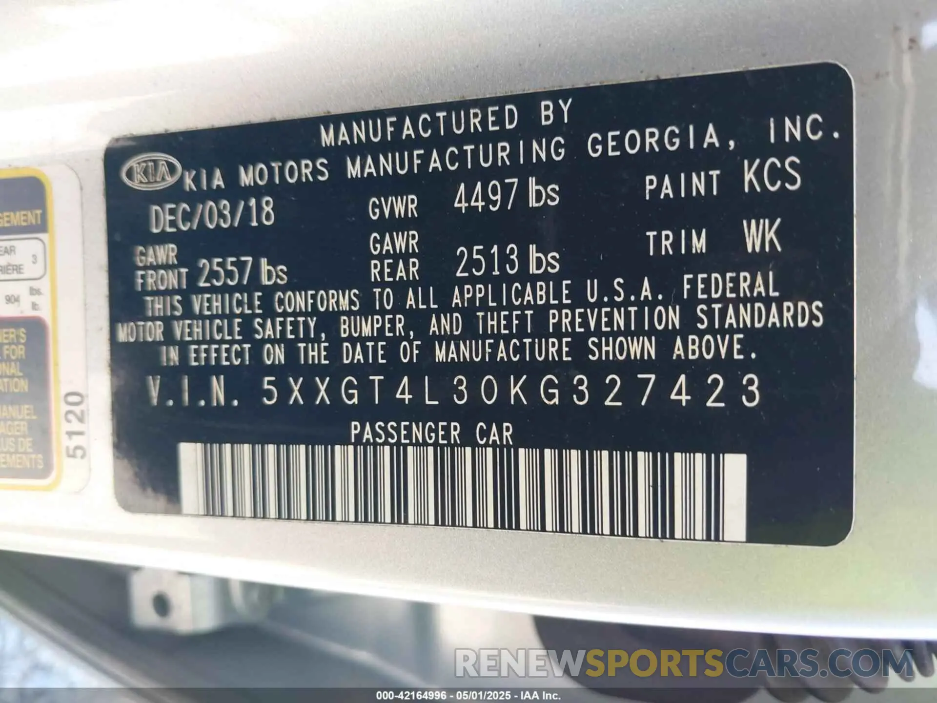 9 fotografías del automóvil dañado 5XXGT4L30KG327423 KIA OPTIMA 2019