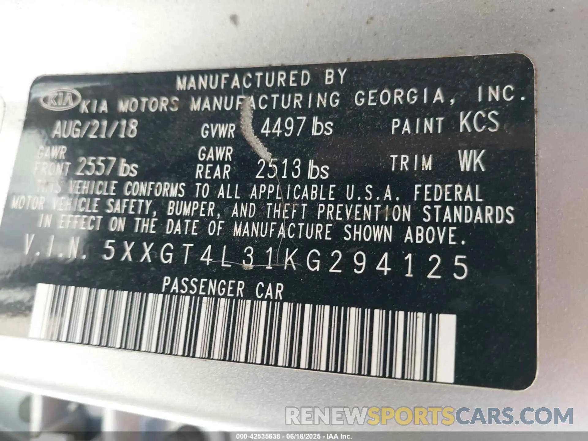 9 fotografías del automóvil dañado 5XXGT4L31KG294125 KIA OPTIMA 2019