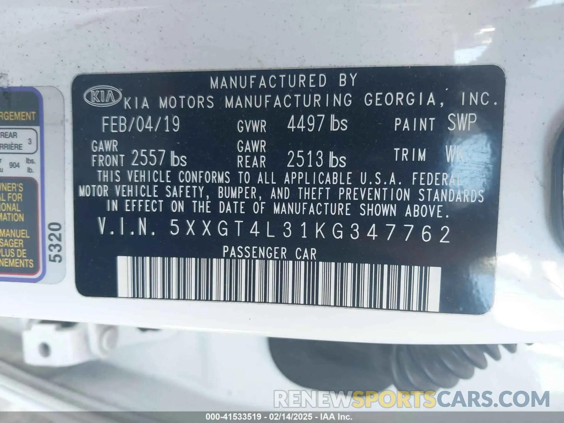 9 fotografías del automóvil dañado 5XXGT4L31KG347762 KIA OPTIMA 2019