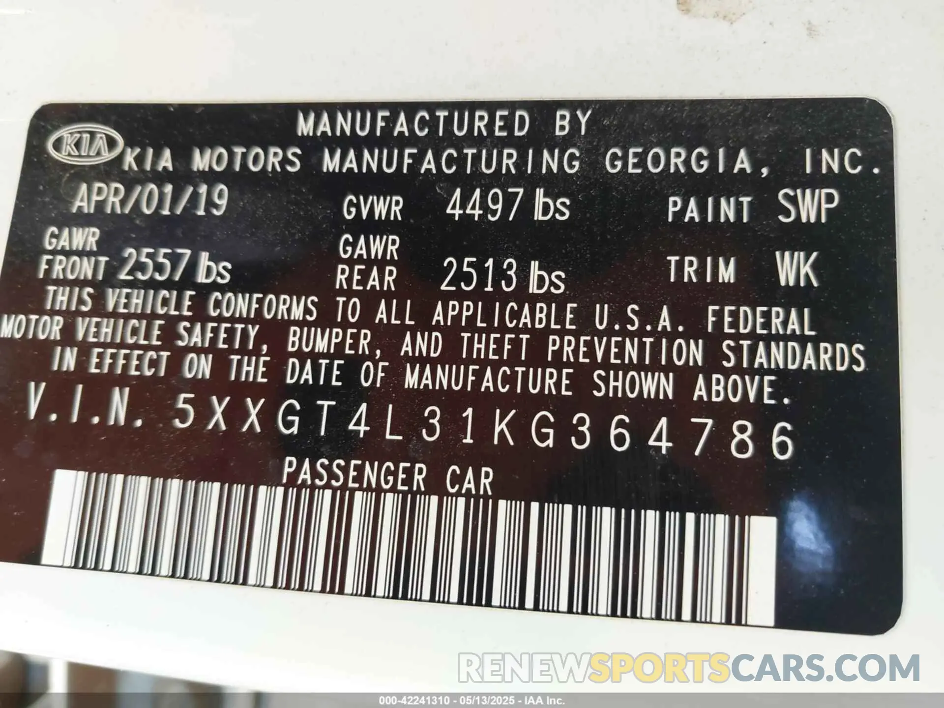 9 fotografías del automóvil dañado 5XXGT4L31KG364786 KIA OPTIMA 2019