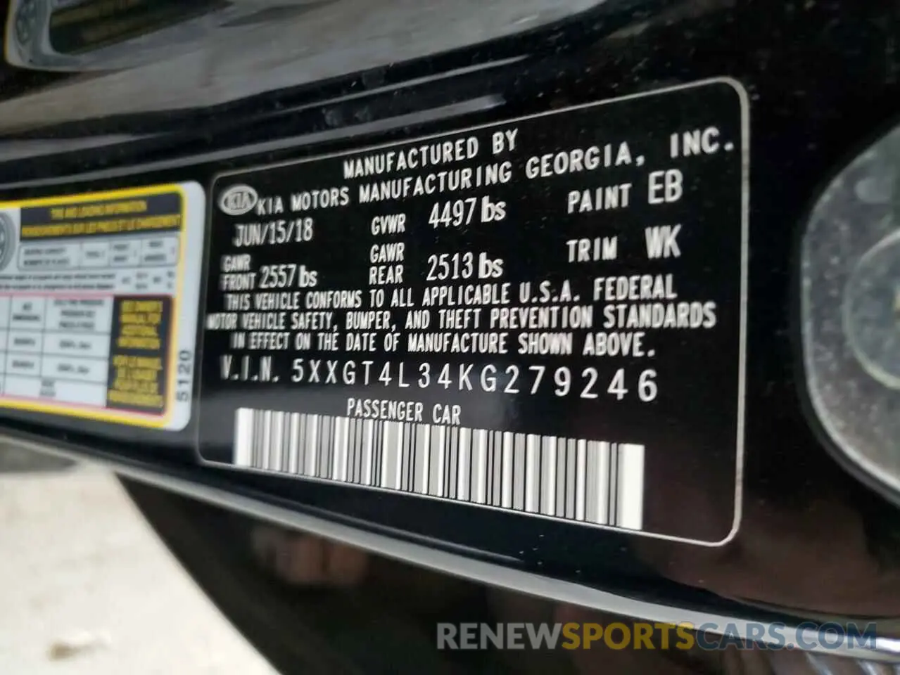 14 fotografías del automóvil dañado 5XXGT4L34KG279246 KIA OPTIMA 2019