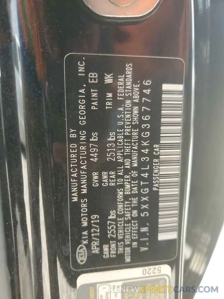 12 fotografías del automóvil dañado 5XXGT4L34KG367746 KIA OPTIMA 2019