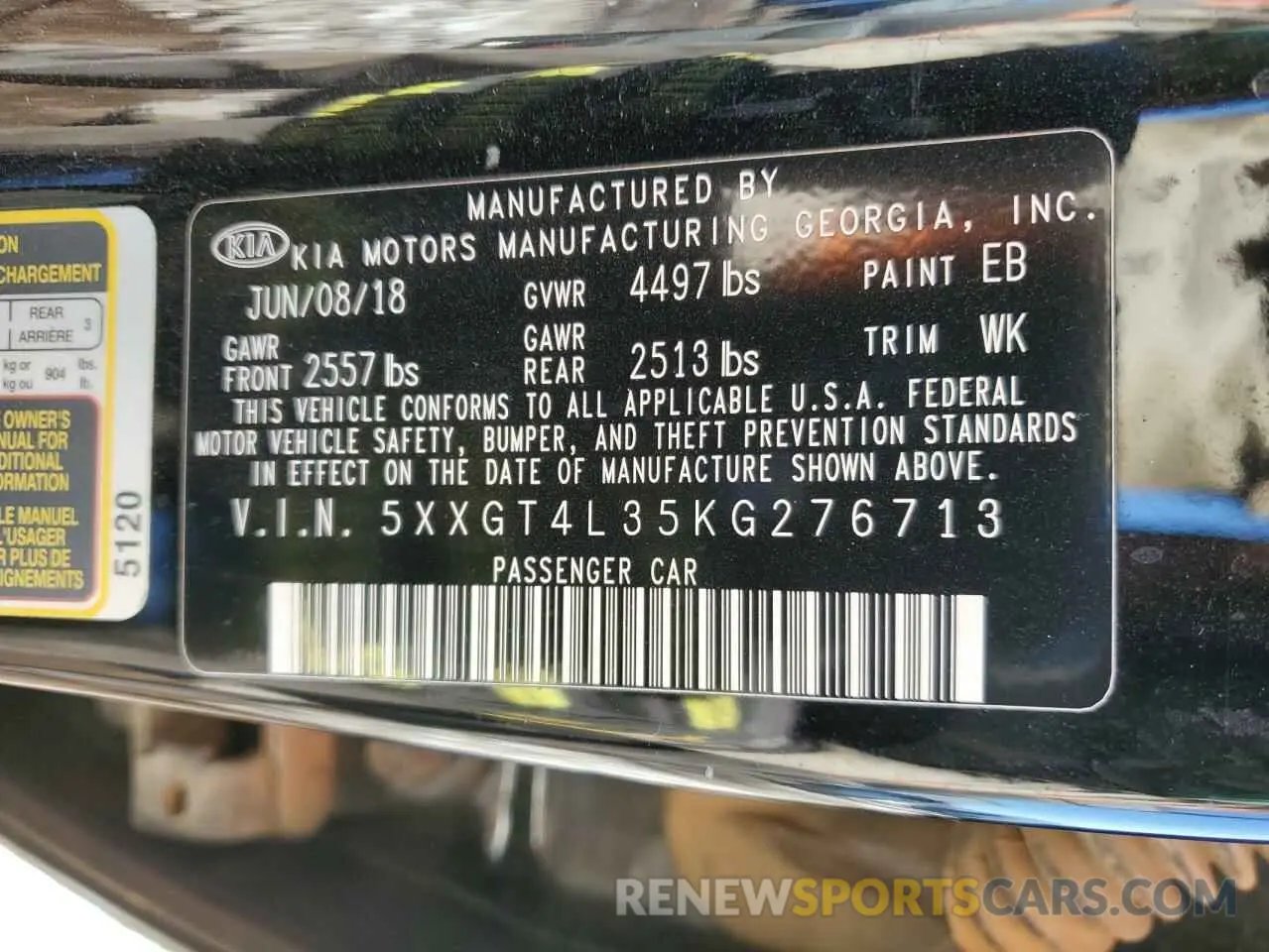 12 fotografías del automóvil dañado 5XXGT4L35KG276713 KIA OPTIMA 2019