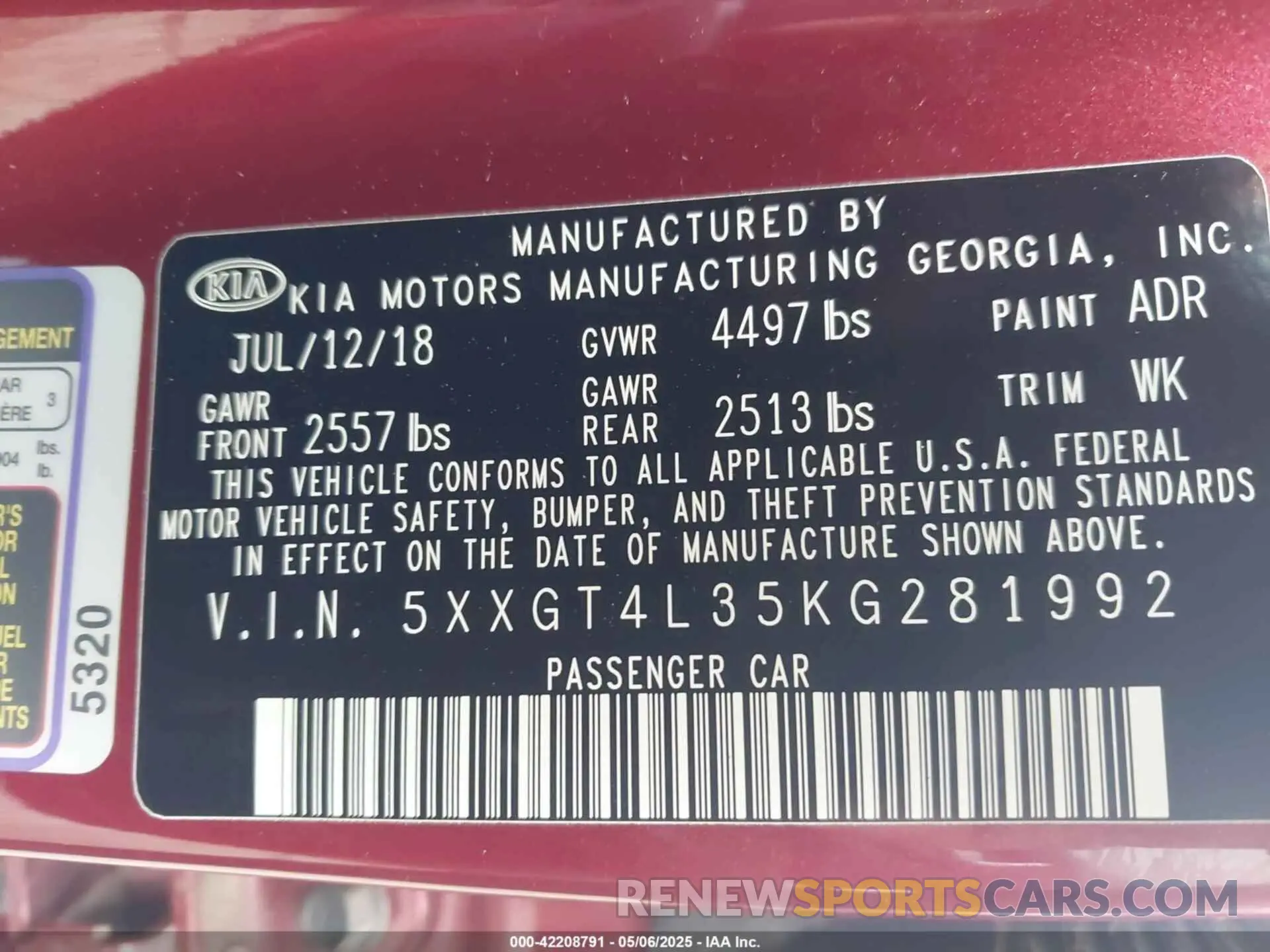 9 fotografías del automóvil dañado 5XXGT4L35KG281992 KIA OPTIMA 2019