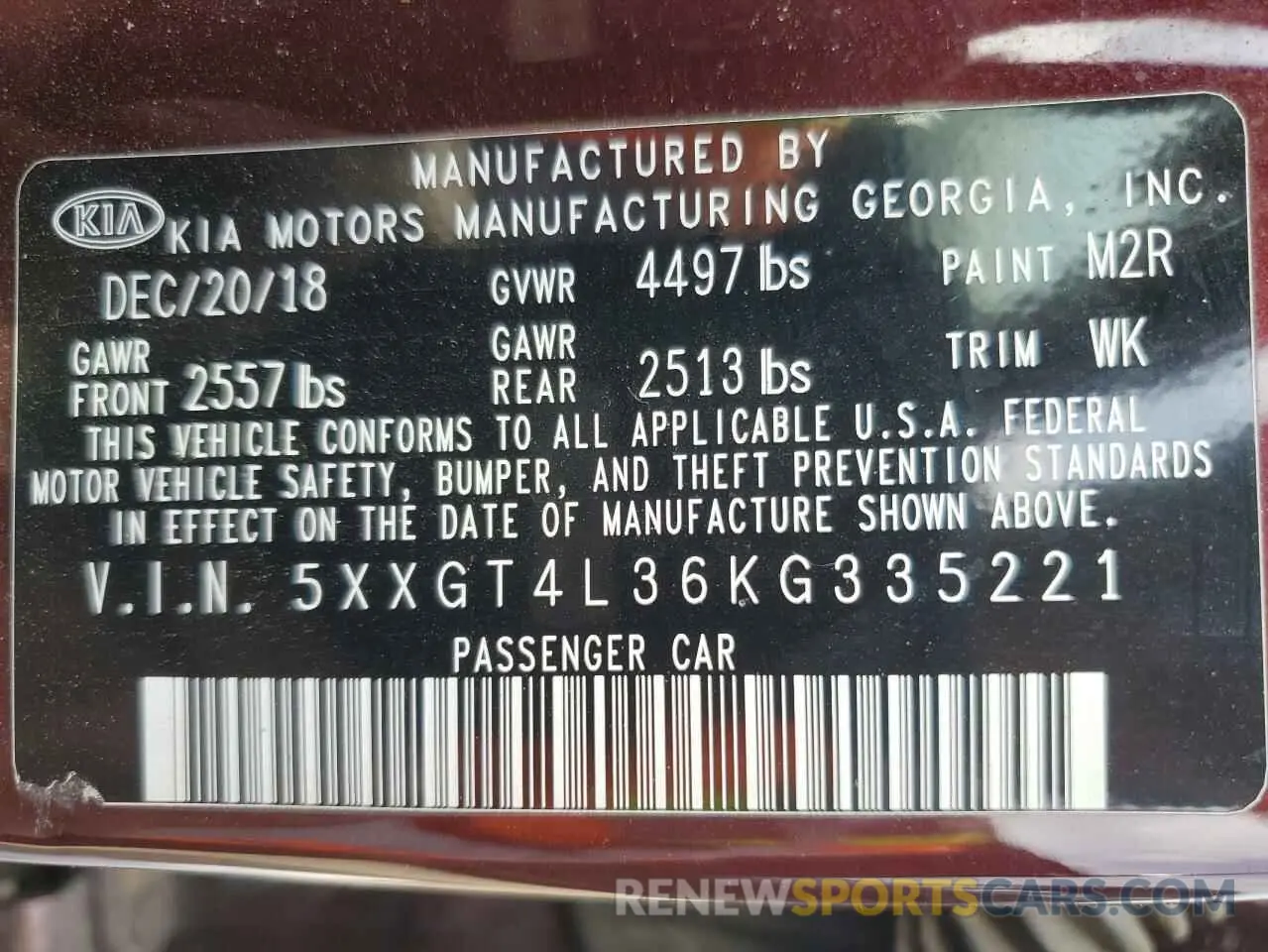13 fotografías del automóvil dañado 5XXGT4L36KG335221 KIA OPTIMA 2019