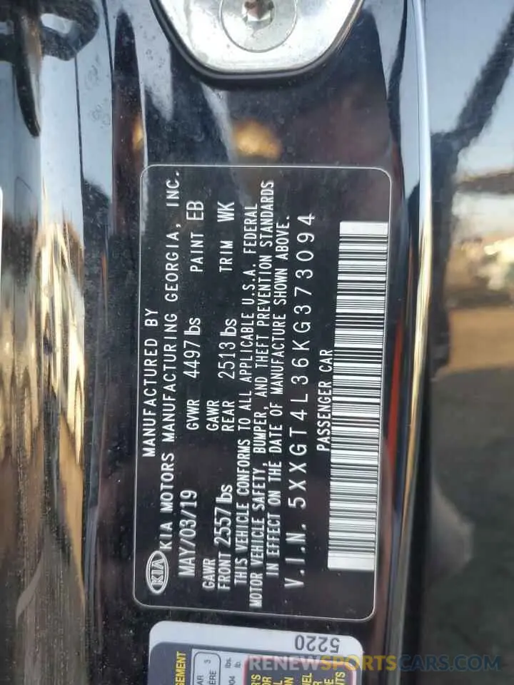 13 fotografías del automóvil dañado 5XXGT4L36KG373094 KIA OPTIMA 2019