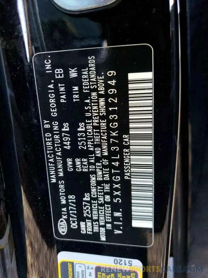 13 fotografías del automóvil dañado 5XXGT4L37KG312949 KIA OPTIMA 2019