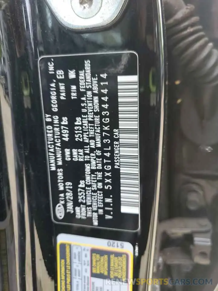 12 fotografías del automóvil dañado 5XXGT4L37KG344414 KIA OPTIMA 2019