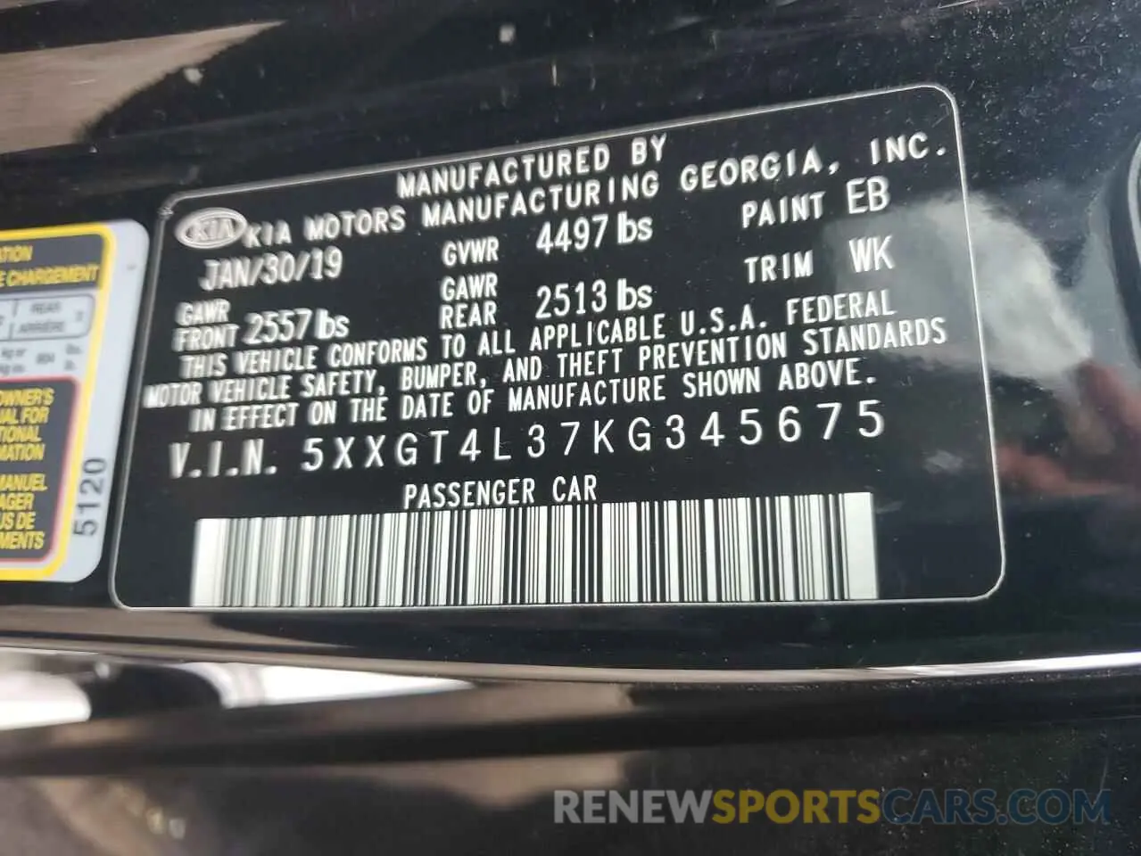 14 fotografías del automóvil dañado 5XXGT4L37KG345675 KIA OPTIMA 2019