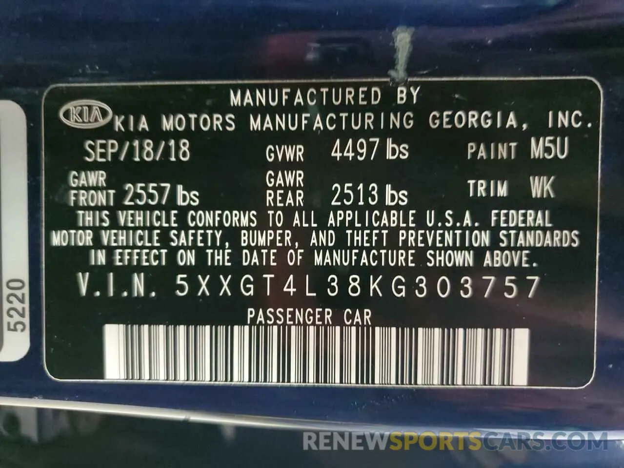 12 fotografías del automóvil dañado 5XXGT4L38KG303757 KIA OPTIMA 2019