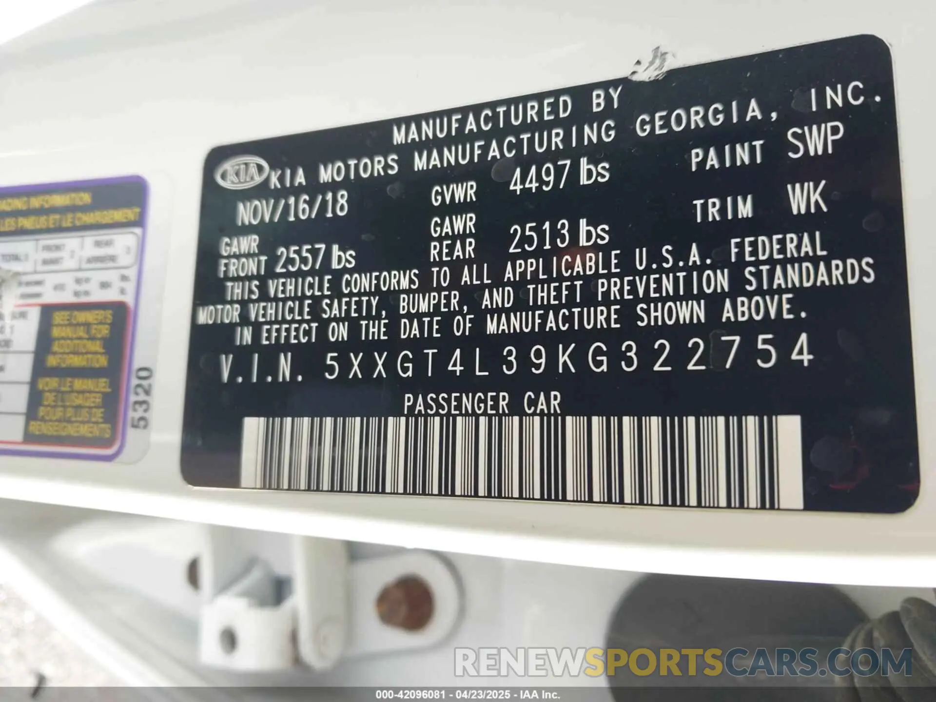 9 fotografías del automóvil dañado 5XXGT4L39KG322754 KIA OPTIMA 2019