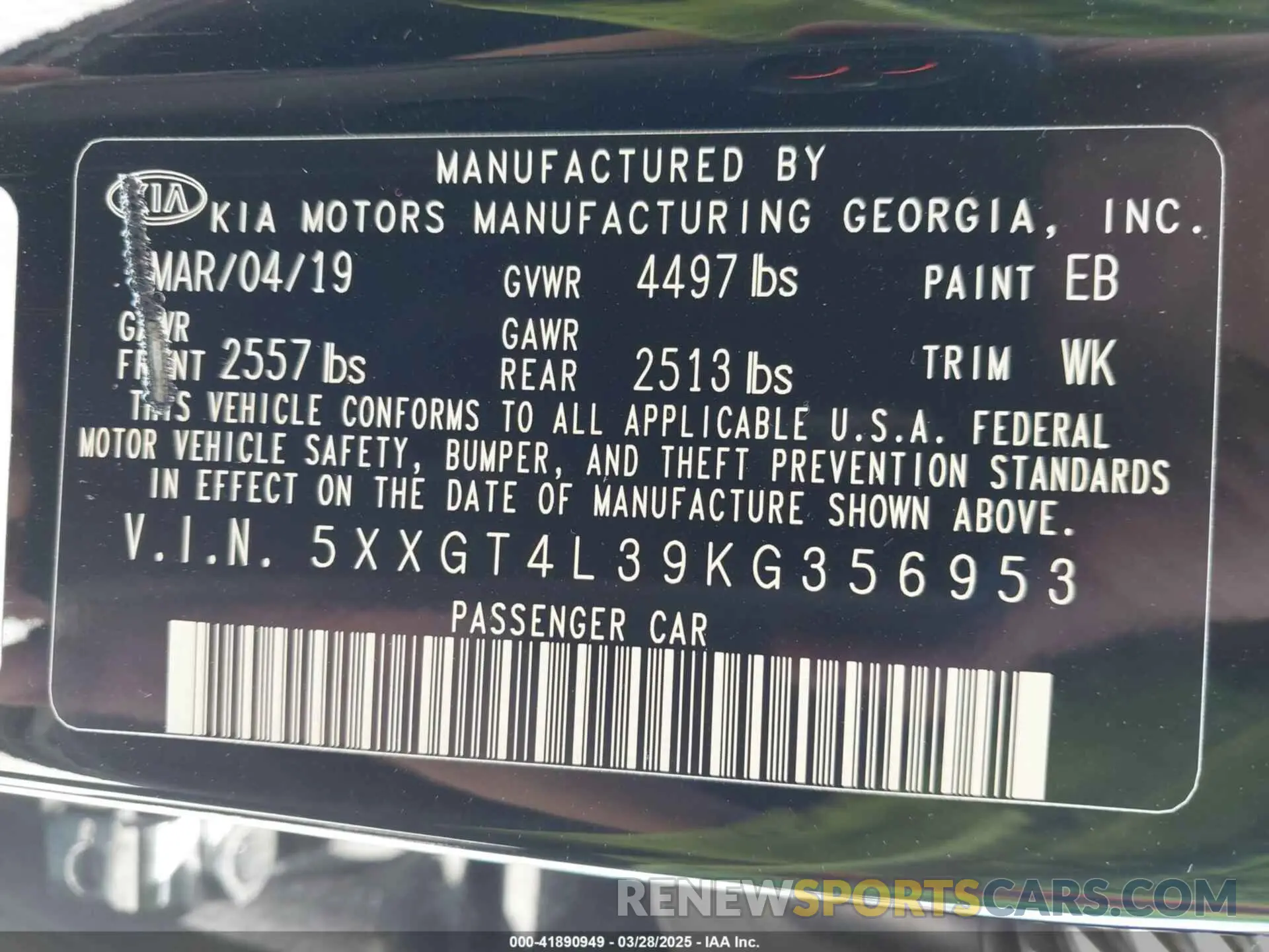 9 fotografías del automóvil dañado 5XXGT4L39KG356953 KIA OPTIMA 2019