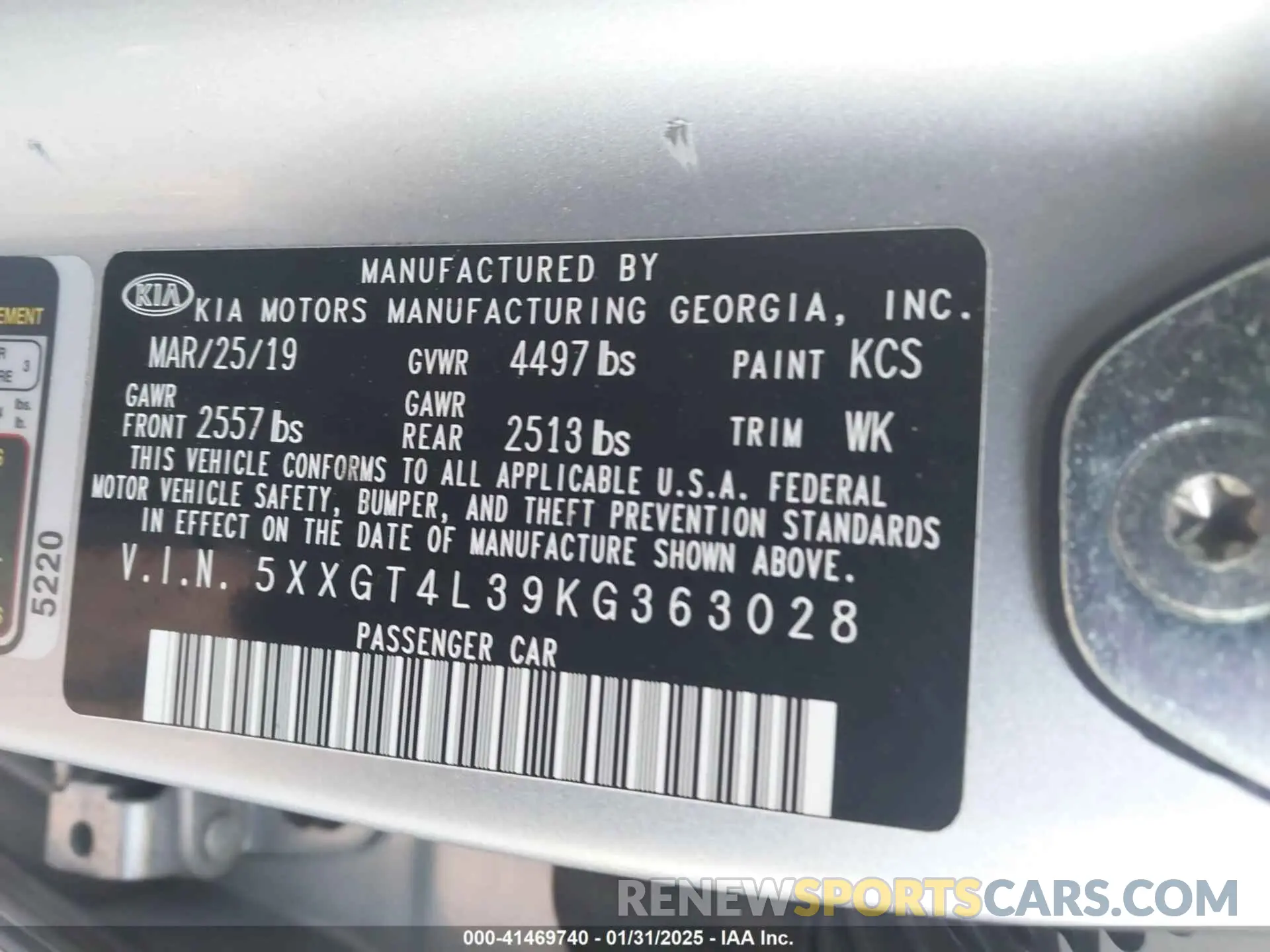 9 fotografías del automóvil dañado 5XXGT4L39KG363028 KIA OPTIMA 2019