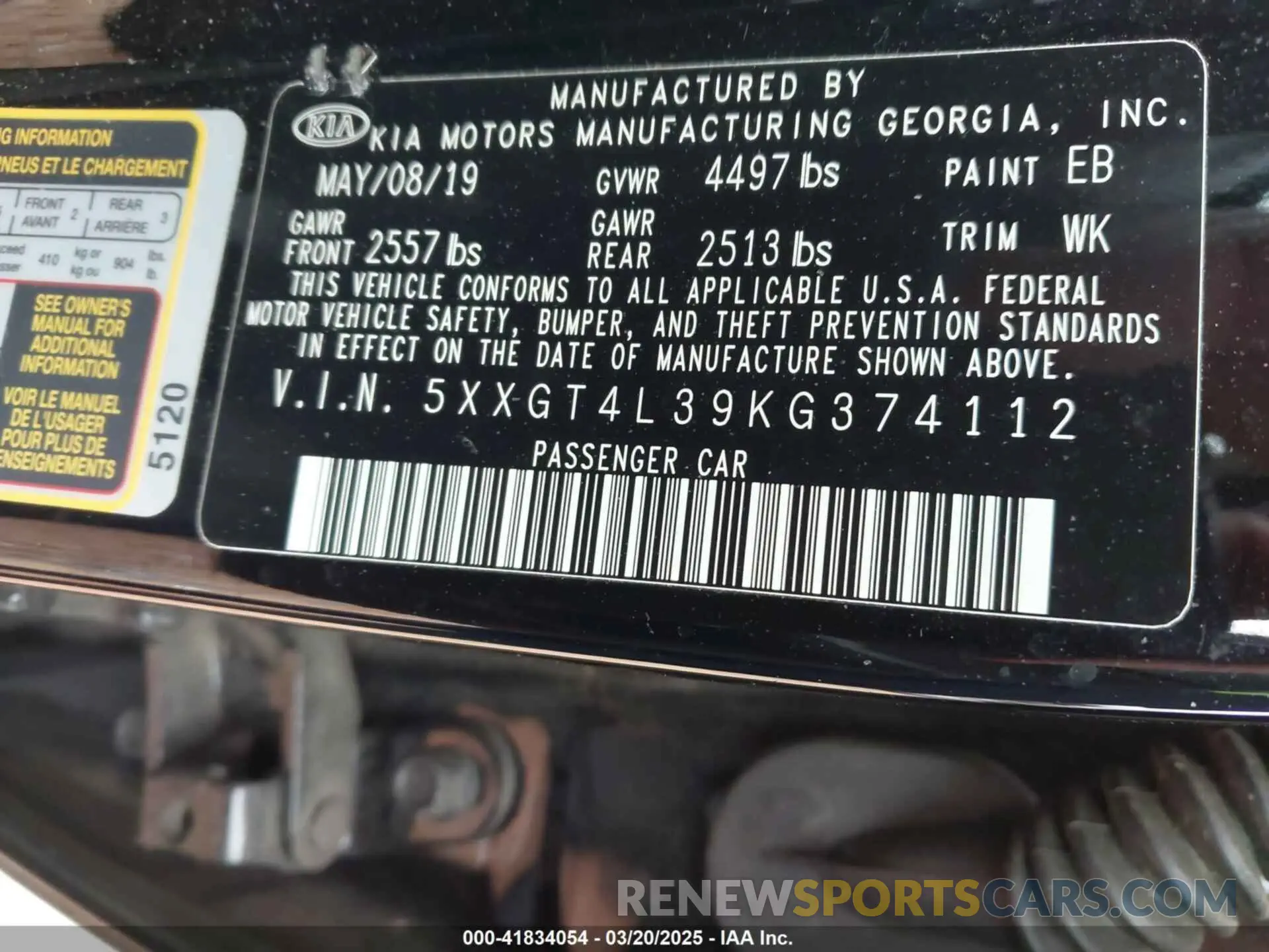 9 fotografías del automóvil dañado 5XXGT4L39KG374112 KIA OPTIMA 2019