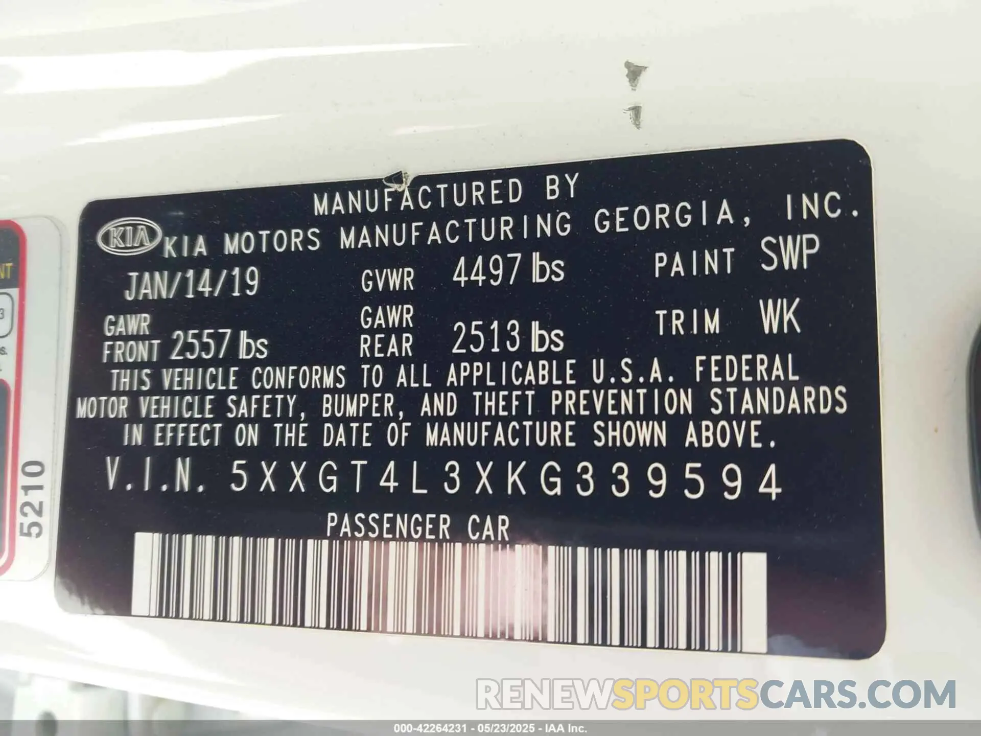 9 fotografías del automóvil dañado 5XXGT4L3XKG339594 KIA OPTIMA 2019