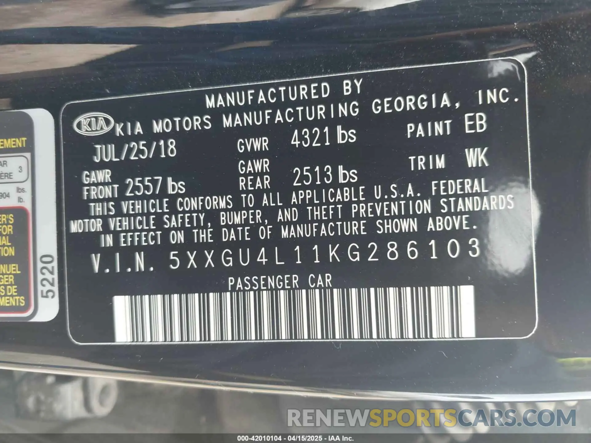 9 fotografías del automóvil dañado 5XXGU4L11KG286103 KIA OPTIMA 2019