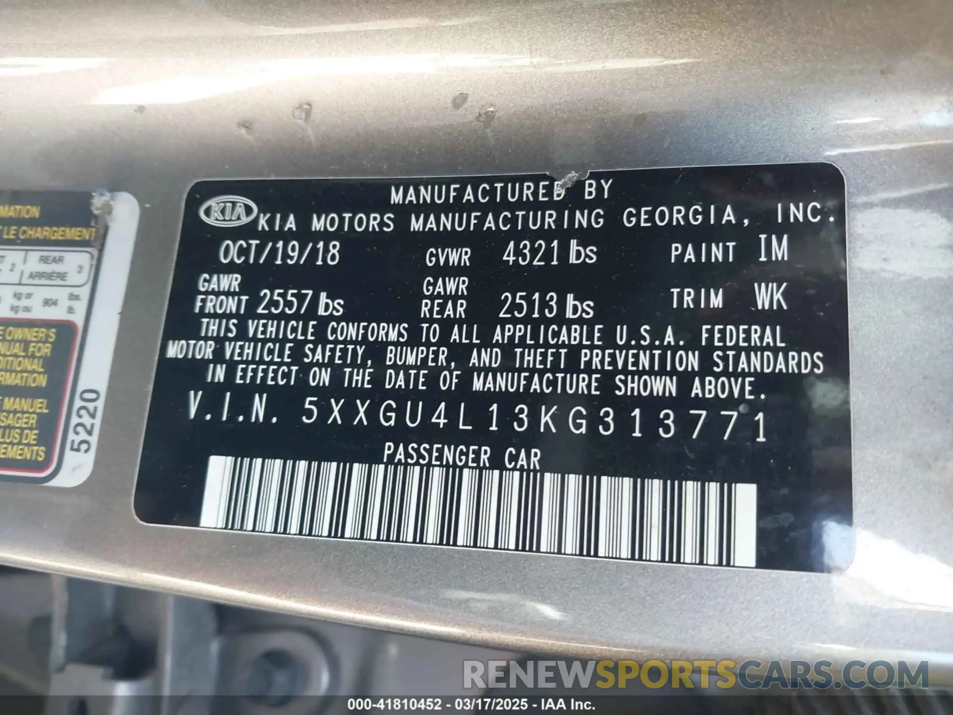 9 fotografías del automóvil dañado 5XXGU4L13KG313771 KIA OPTIMA 2019