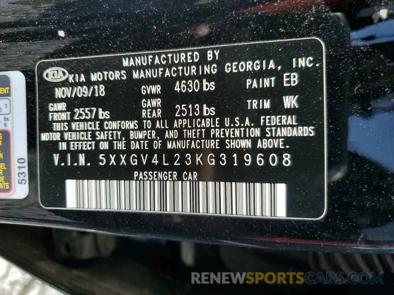 12 fotografías del automóvil dañado 5XXGV4L23KG319608 KIA OPTIMA 2019