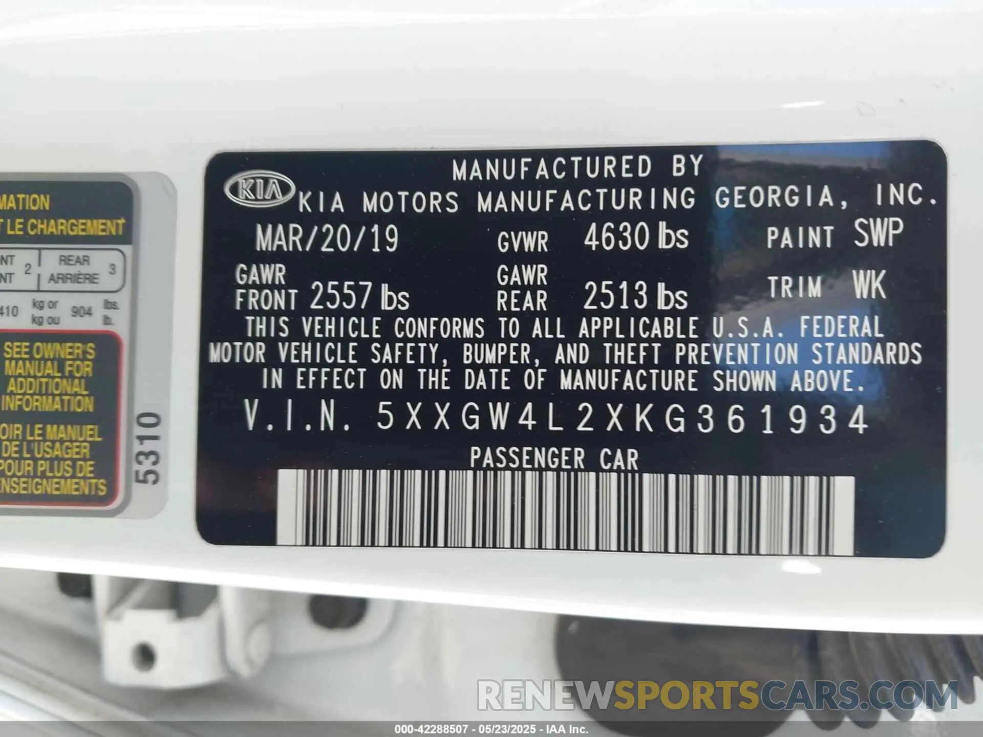 9 fotografías del automóvil dañado 5XXGW4L2XKG361934 KIA OPTIMA 2019