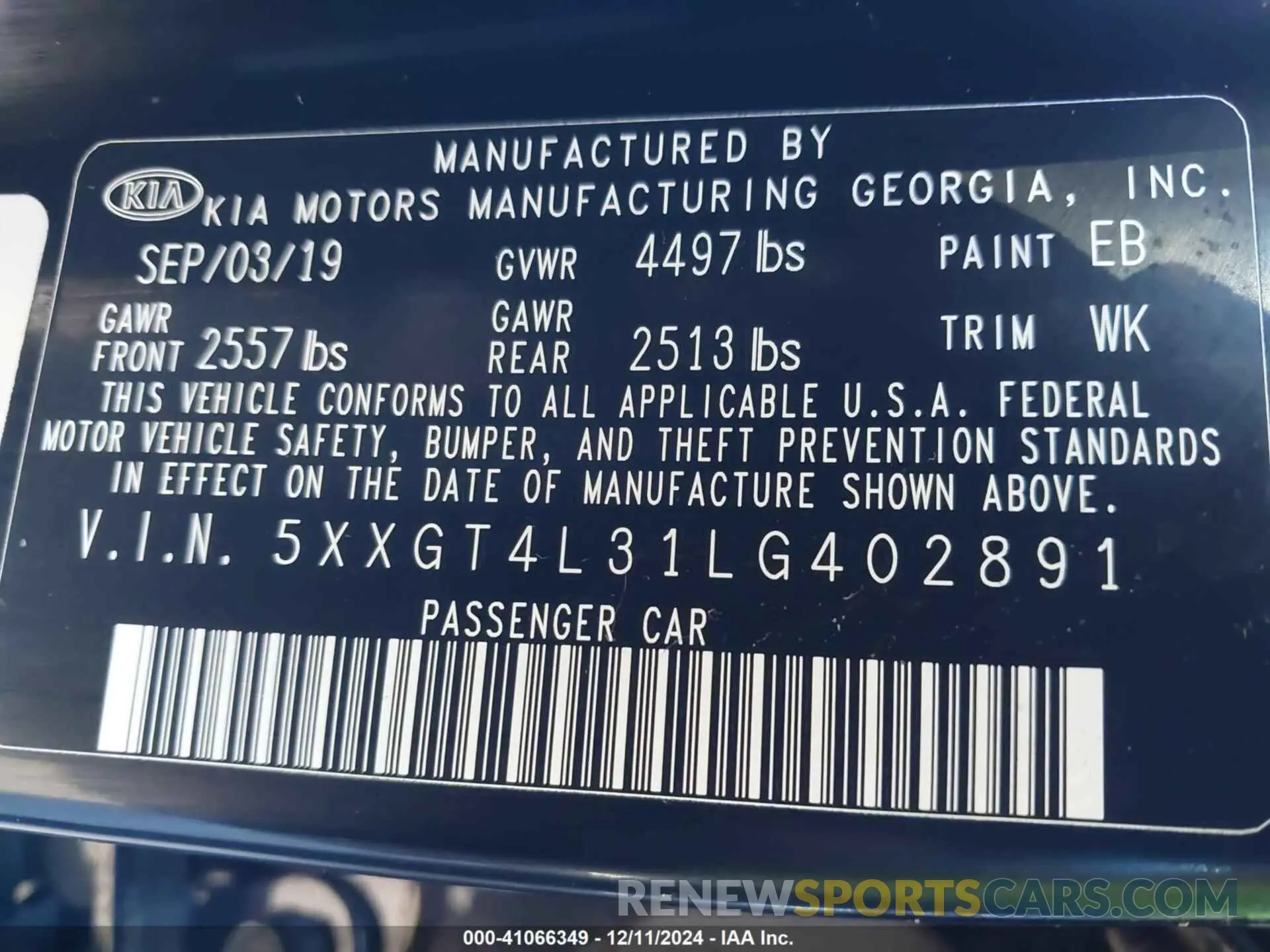 9 fotografías del automóvil dañado 5XXGT4L31LG402891 KIA OPTIMA 2020