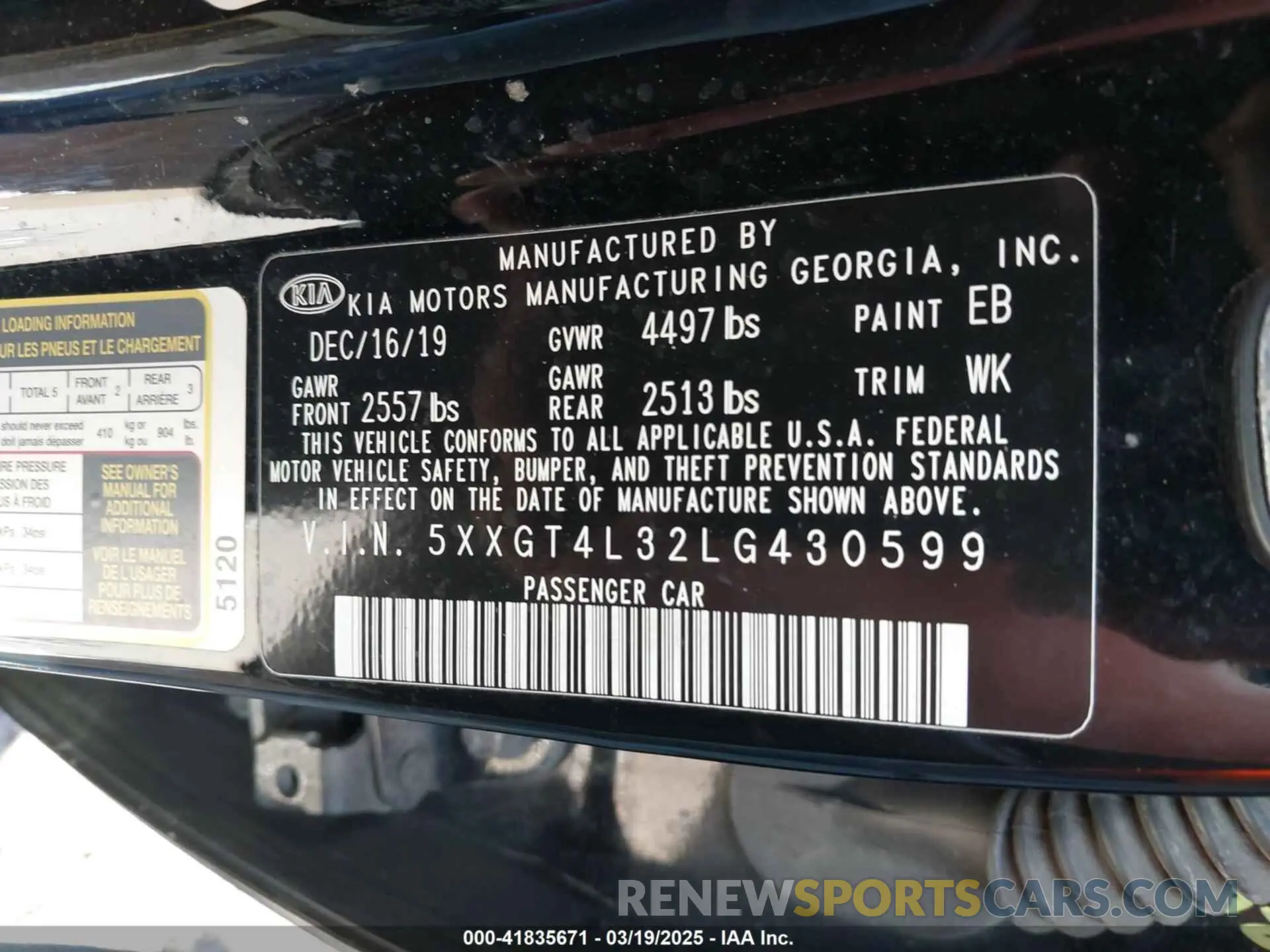 9 fotografías del automóvil dañado 5XXGT4L32LG430599 KIA OPTIMA 2020