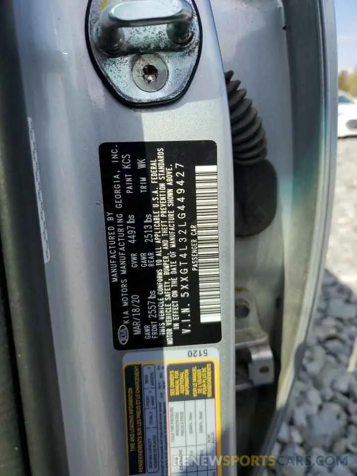 12 fotografías del automóvil dañado 5XXGT4L32LG449427 KIA OPTIMA 2020