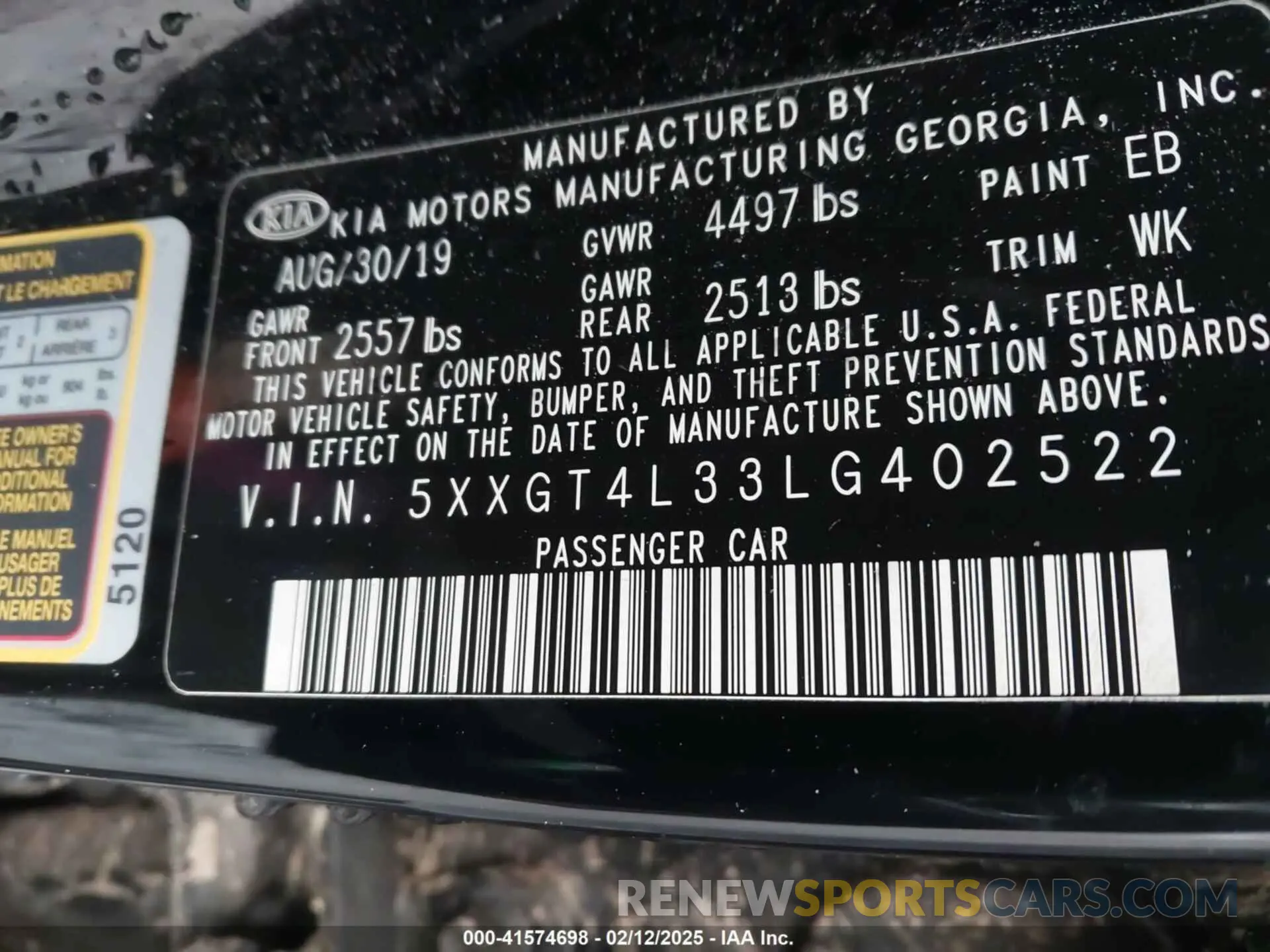 9 fotografías del automóvil dañado 5XXGT4L33LG402522 KIA OPTIMA 2020