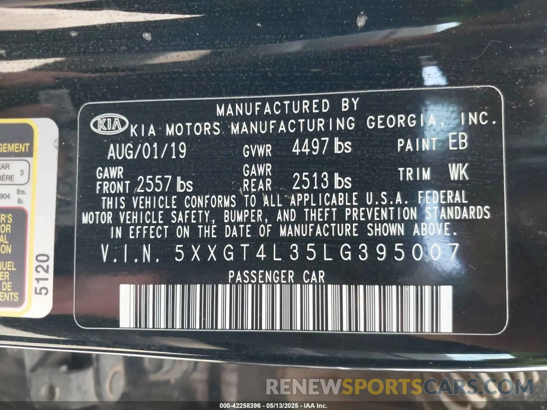 9 fotografías del automóvil dañado 5XXGT4L35LG395007 KIA OPTIMA 2020