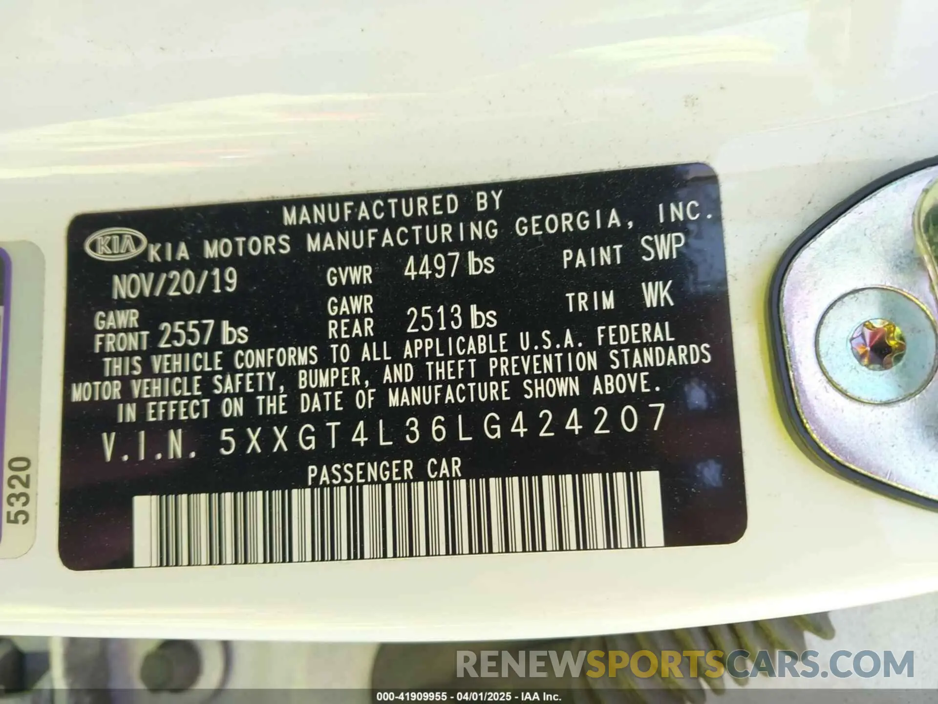 9 fotografías del automóvil dañado 5XXGT4L36LG424207 KIA OPTIMA 2020