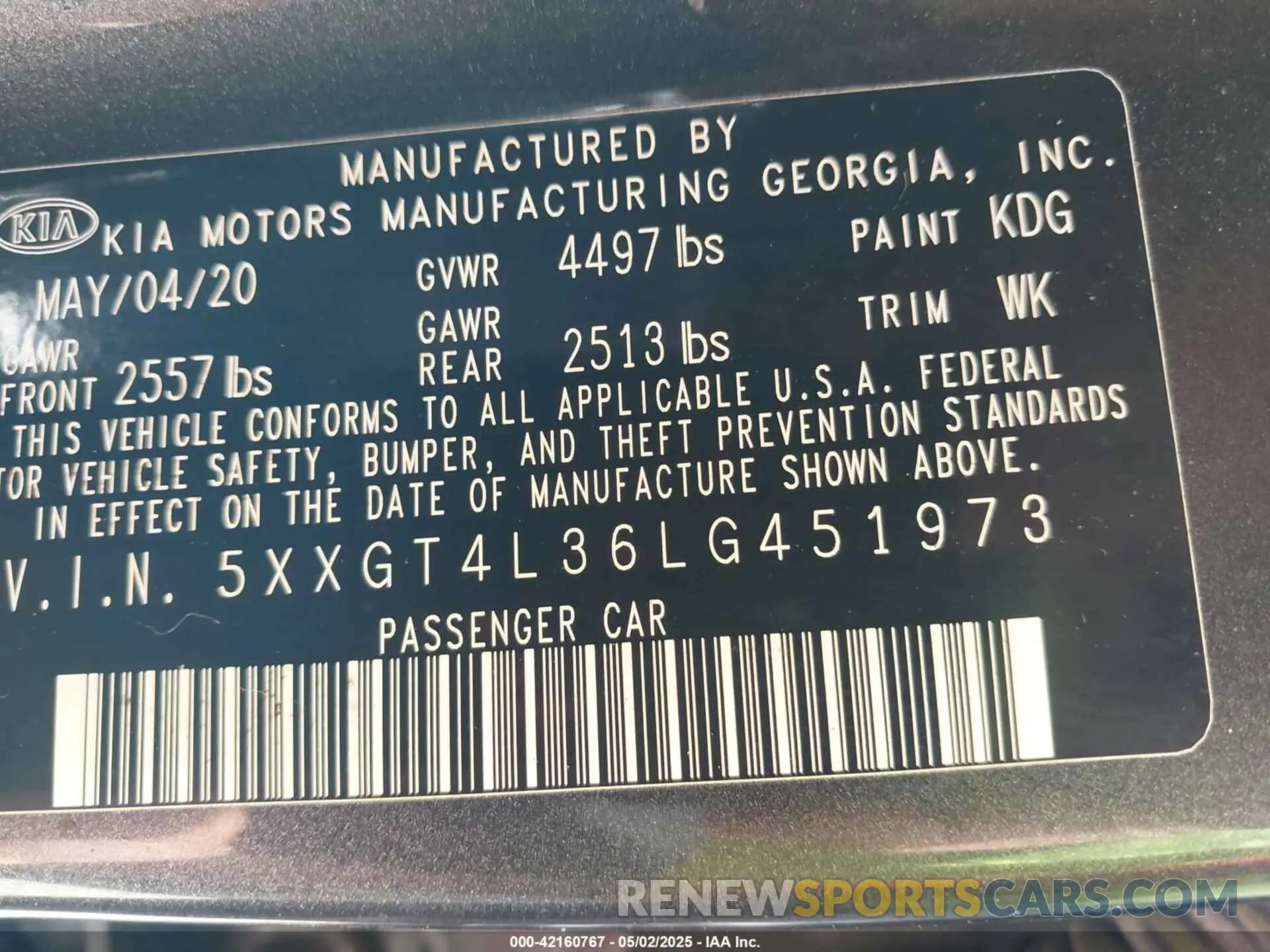 9 fotografías del automóvil dañado 5XXGT4L36LG451973 KIA OPTIMA 2020